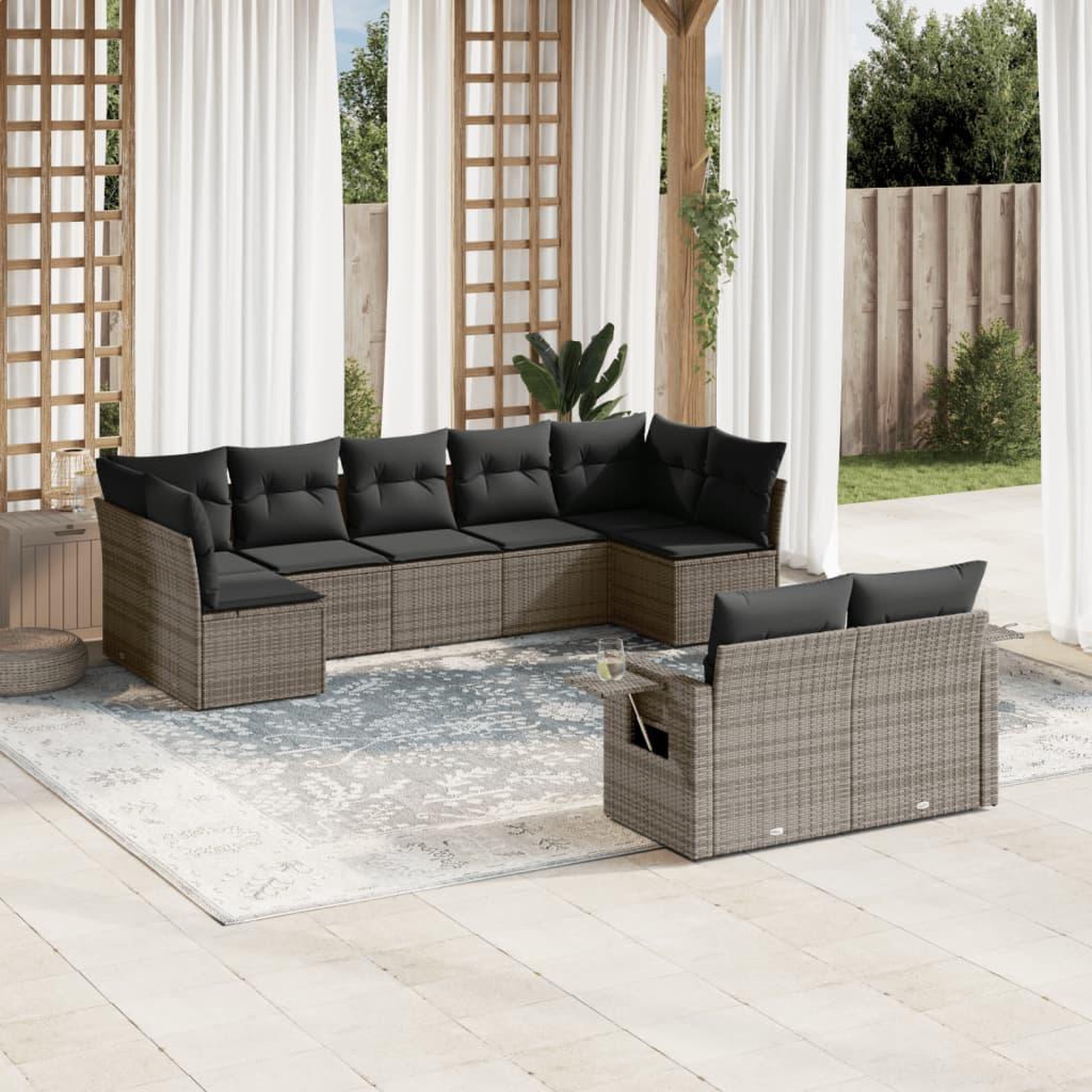 VIDAXL Salon de jardin 9 pcs avec coussins gris resine tressee