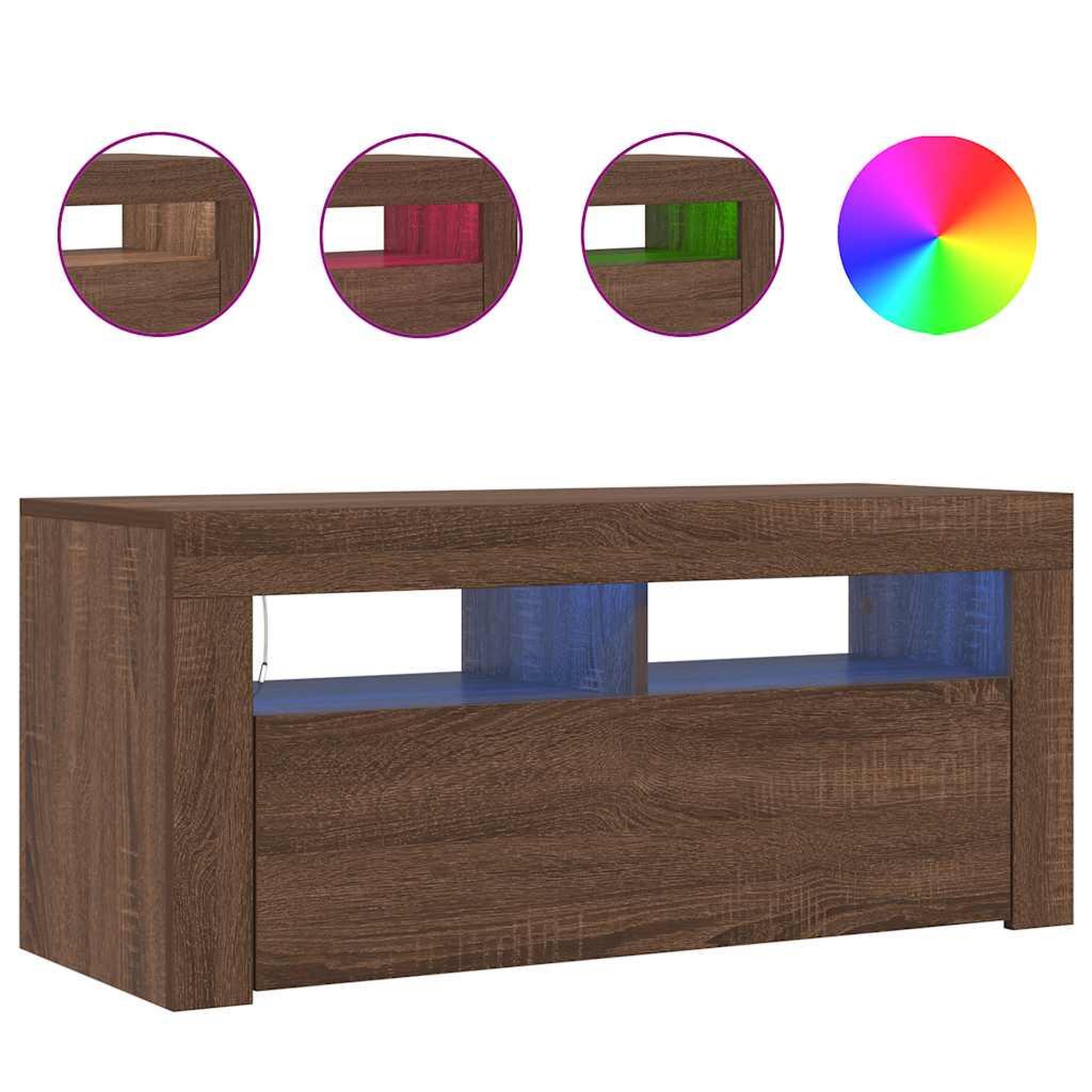 Voir la diapositive 5 : VIDAXL Meuble TV avec lumieres LED Chene marron 90x35x40 cm