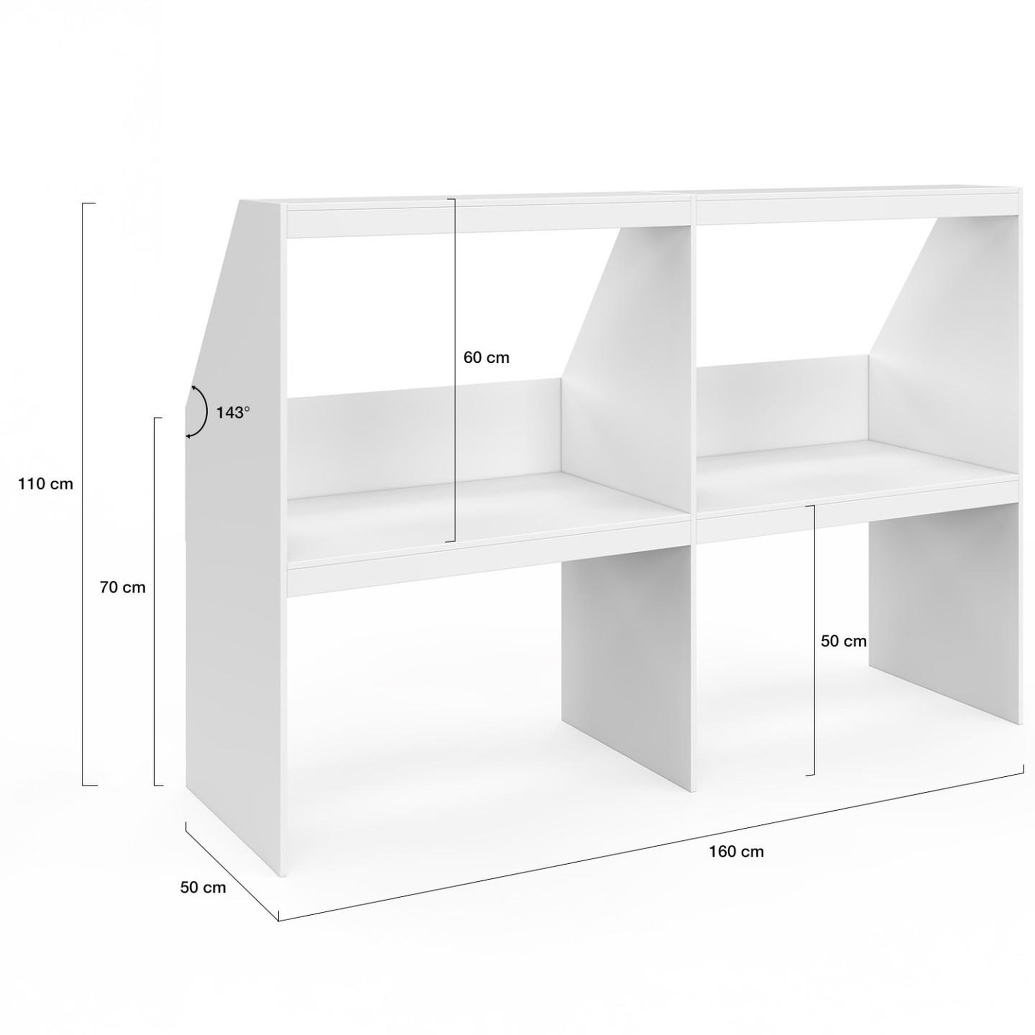 Voir la diapositive 4 : ID MARKET Etagère sous pente 4 cases tomi 160 x 50 x 110/70 cm blanc