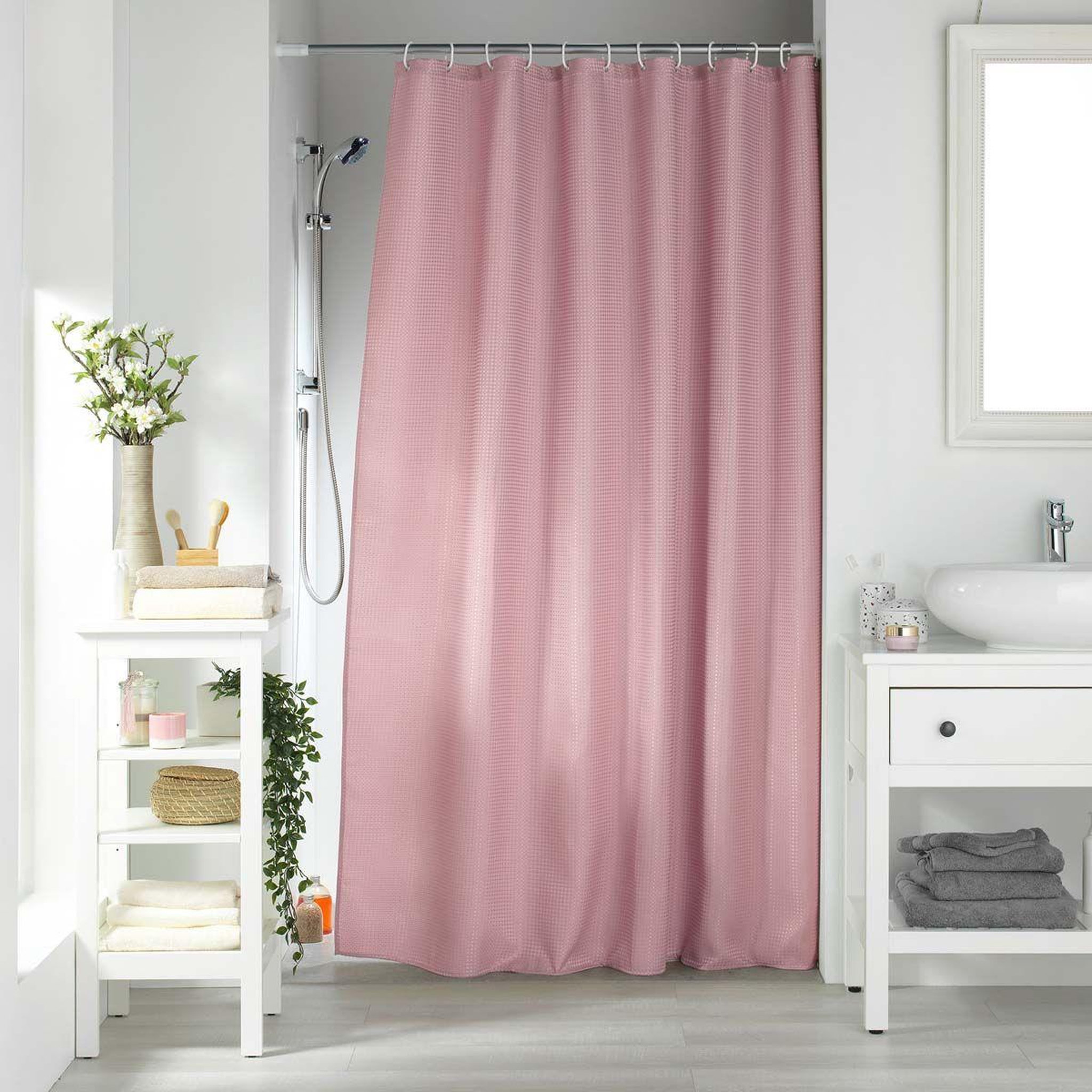 Voir la diapositive 3 : Douceur d'Intérieur Rideau de douche  quartz  180x200cm rose poudré