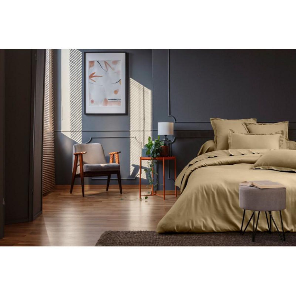 BLANC AVENUE PARIS Parure de draps 4 pièces 100%  Satin de coton Peigné  / 80 fils /cm² pour lit 160 x 200 cm