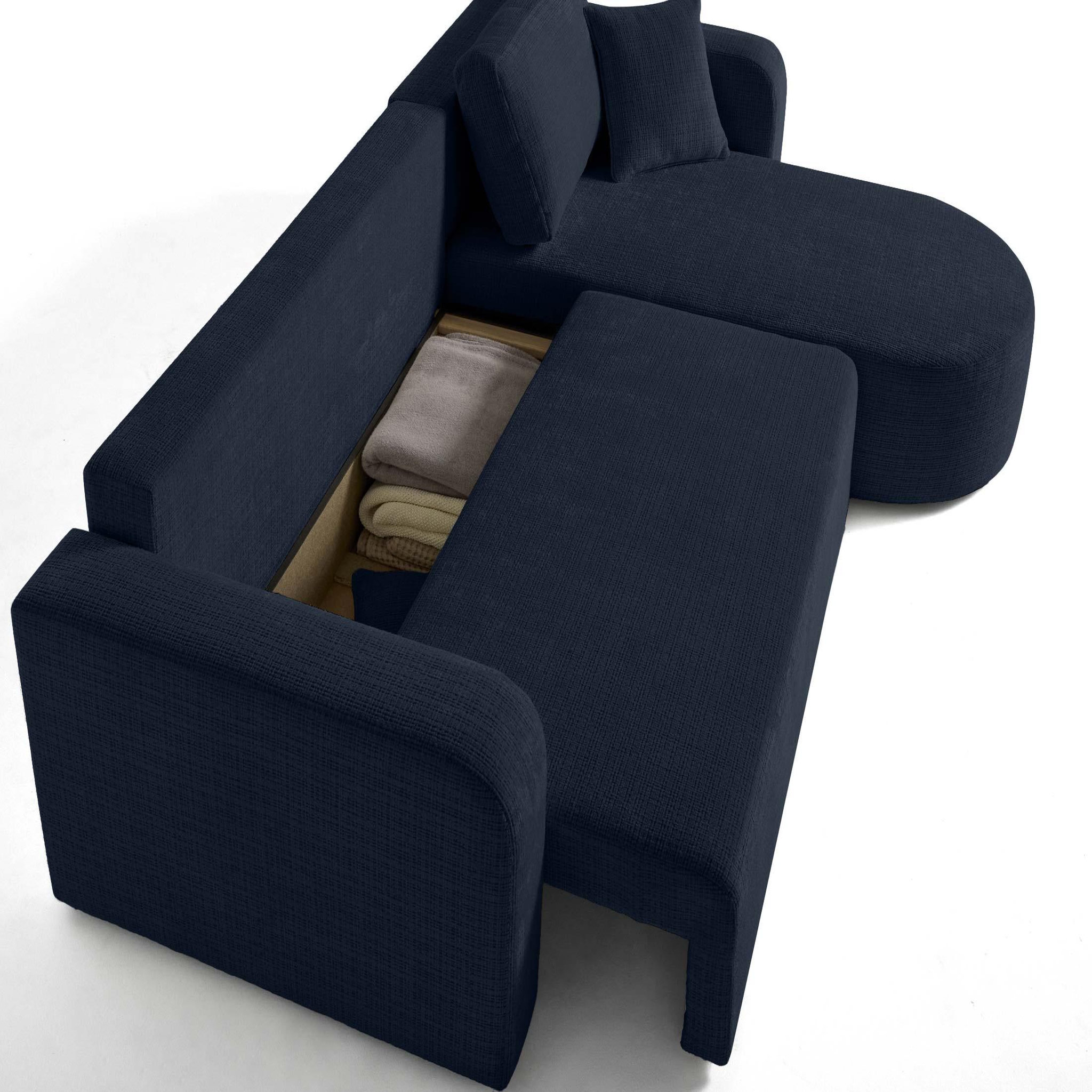 Voir la diapositive 3 : BEST MOBILIER Miro - canapé d'angle réversible - 4 places - convertible avec coffre - en velours texturé