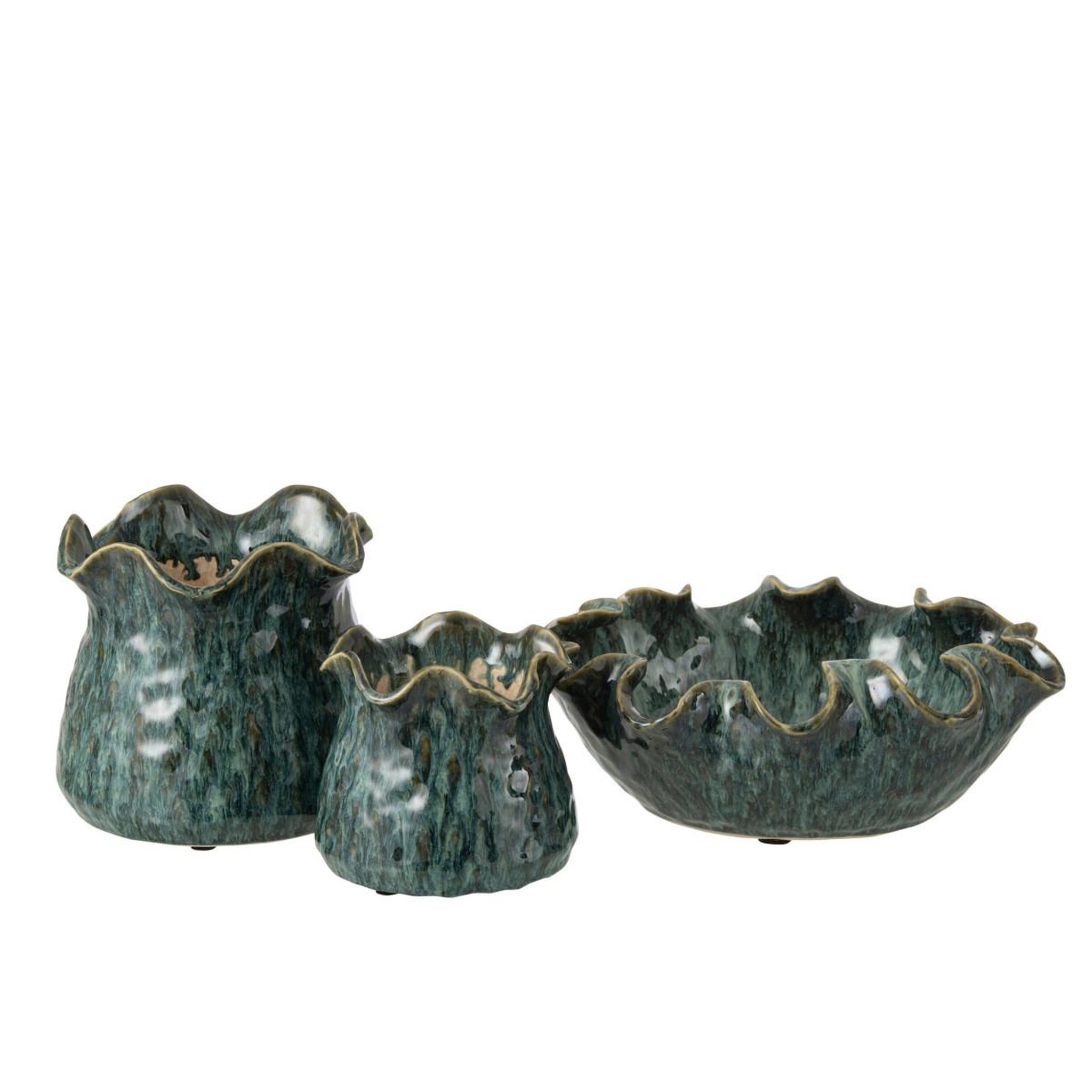 Voir la diapositive 2 : J-LINE Cache-pot déco en argile  roni  20cm bleu