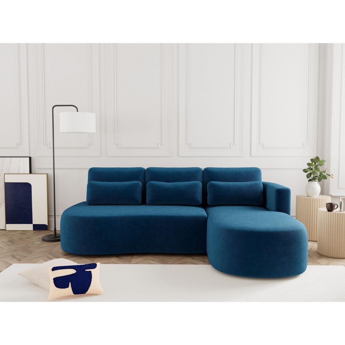 LISA DESIGN Mahina - canapé d'angle droit 4 places convertible avec coffre en velours côtelé