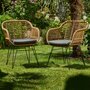 IDIMEX Lot de 2 chaises de jardin PARAMO imitation rotin, fauteuil pour terrasse ou balcon en polyrattan résistant aux UV et métal noir