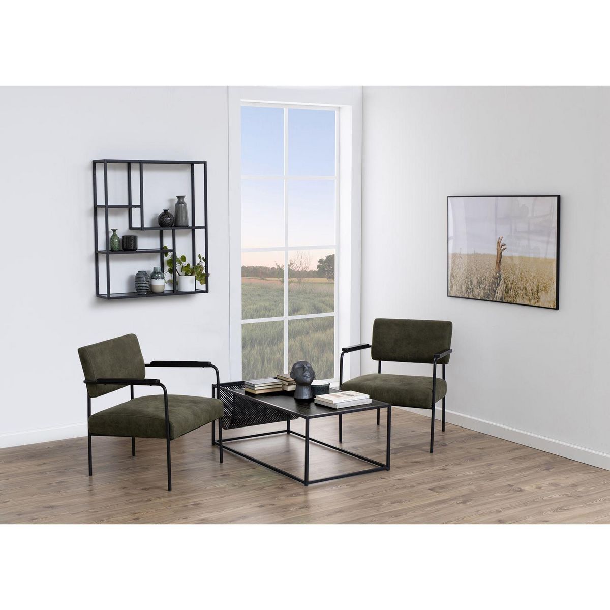 TOILINUX Table basse rectangulaire avec range magazine en MDF et métal