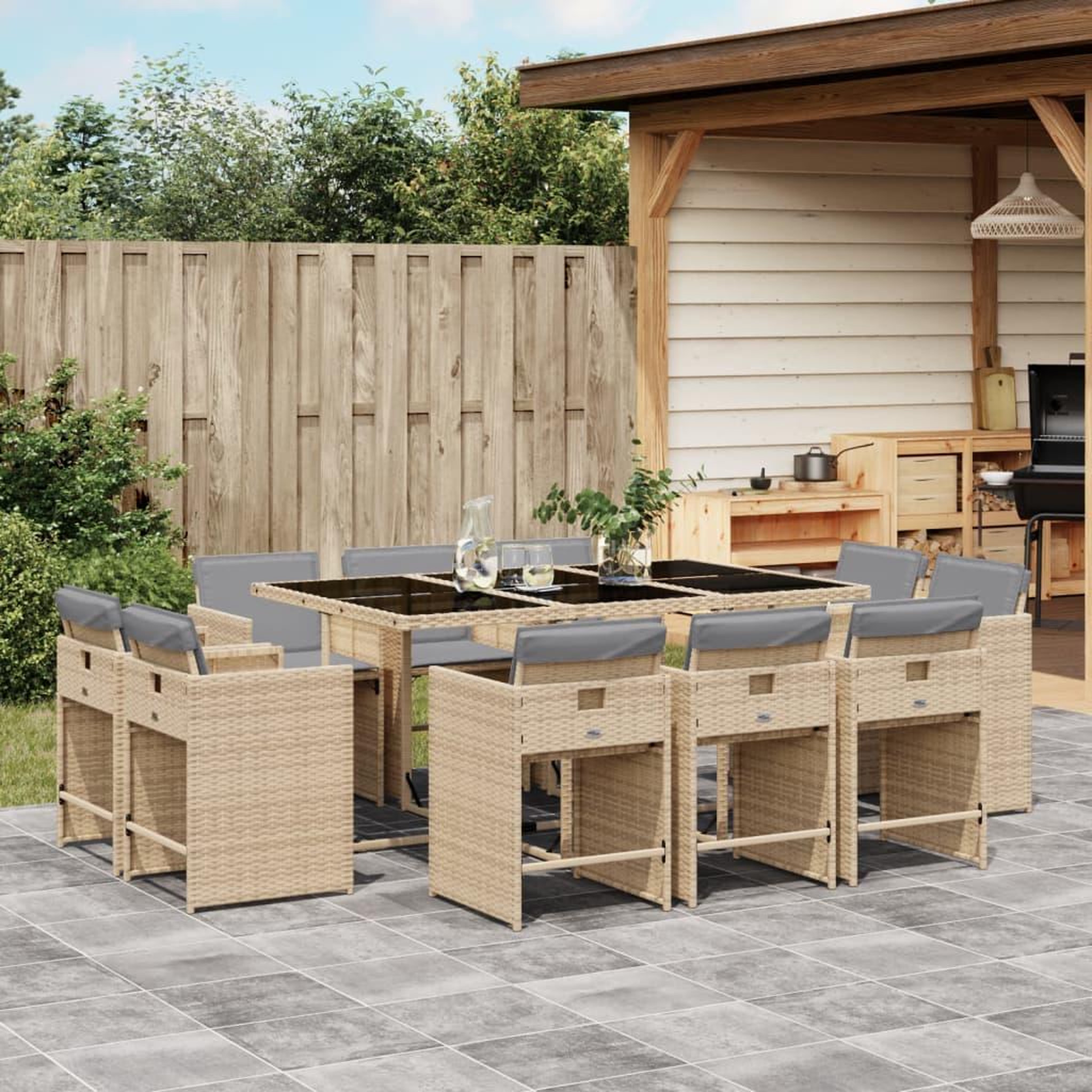 VIDAXL Ensemble a manger de jardin et coussins 11 pcs melange beige