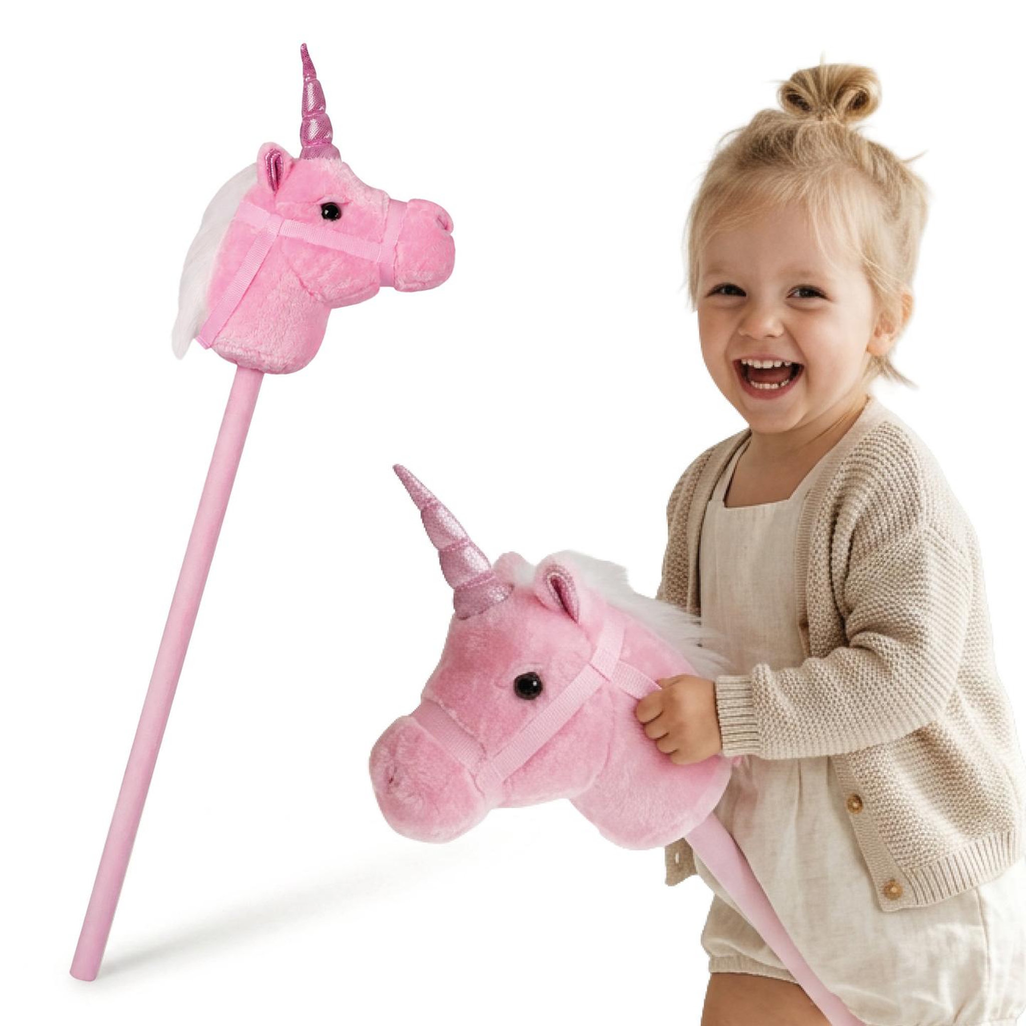 MAMABRUM Licorne à bâton Hobby Horse peluche douce Mamabrum Rose dès 18 mois 80 cm