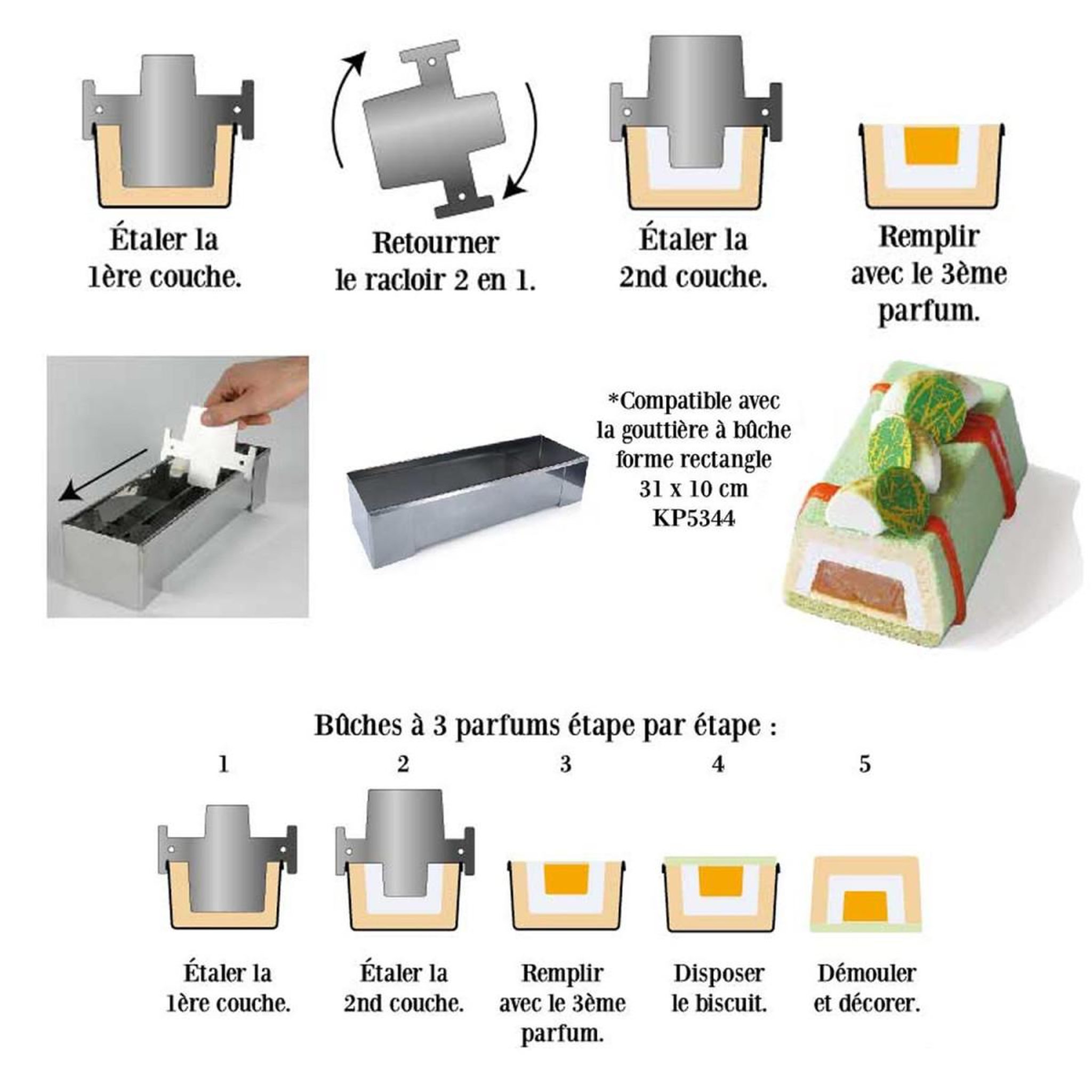 Voir la diapositive 2 : COOK CONCEPT Racloir à bûche carré  2 en 1  11cm gris