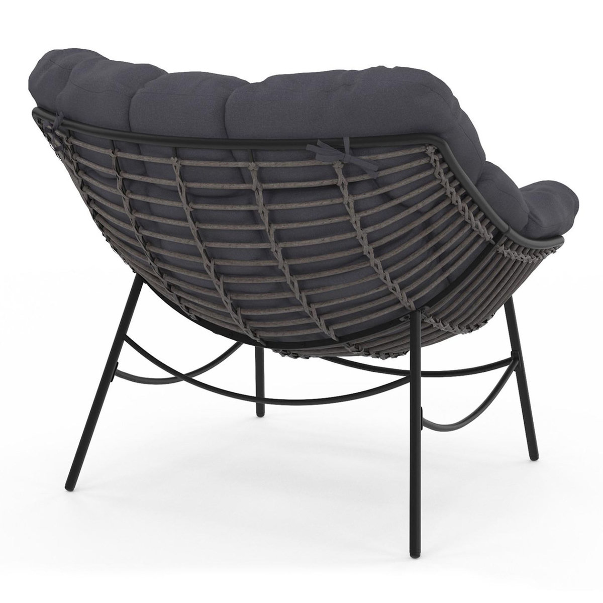 ID MARKET Fauteuil de jardin relax LOA effet rotin gris et coussin gris