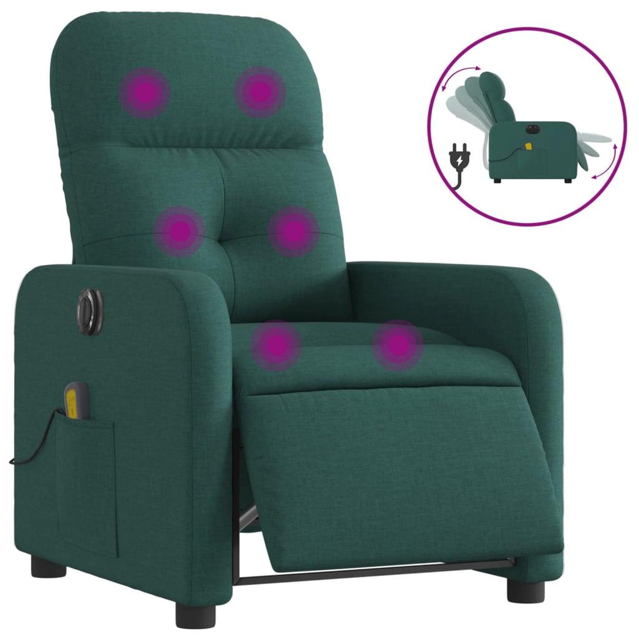 Voir la diapositive 2 : VIDAXL Fauteuil de massage inclinable electrique Vert fonce Tissu
