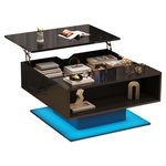 MERAX Table basse relevable rectangulaire noir - 77x80 cm led panneau de particules