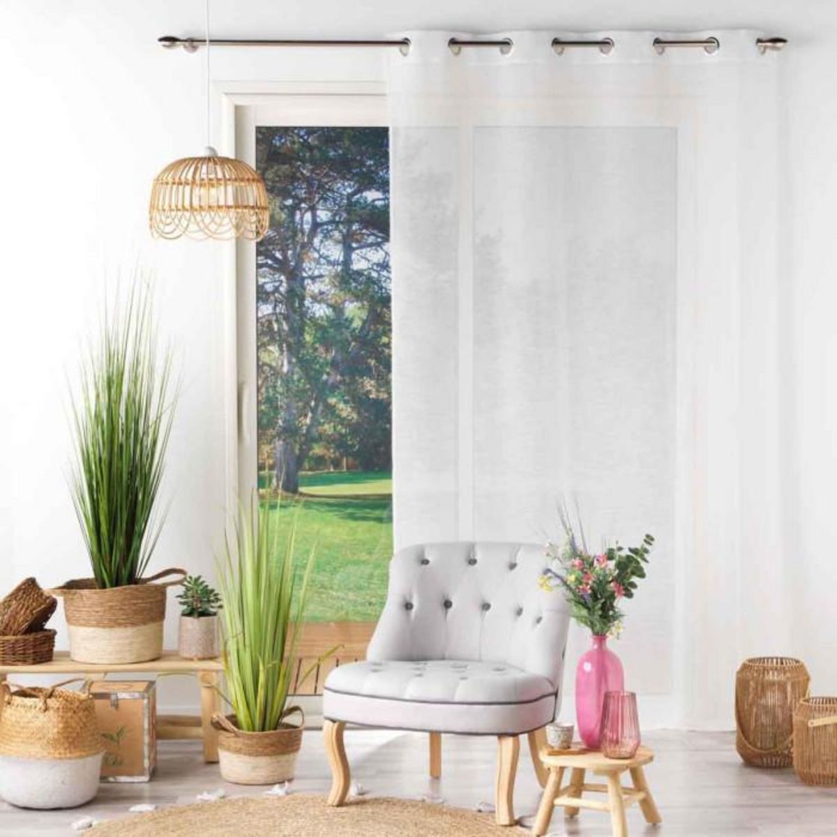Paris Prix Rideau Voilage à Œillets  Soline  140x280cm Blanc