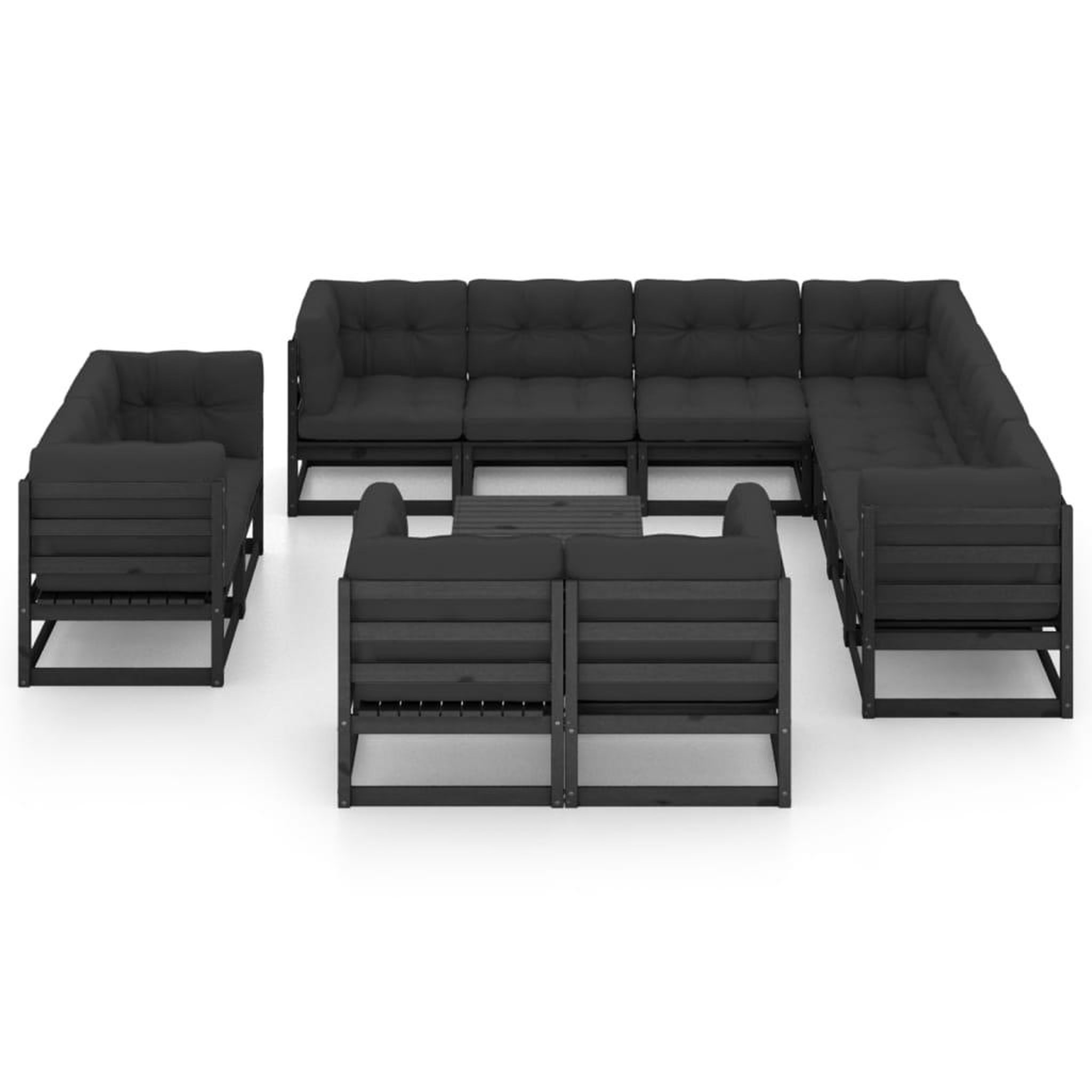 Voir la diapositive 3 : VIDAXL Salon de jardin 12 pcs avec coussins Noir Bois de pin massif