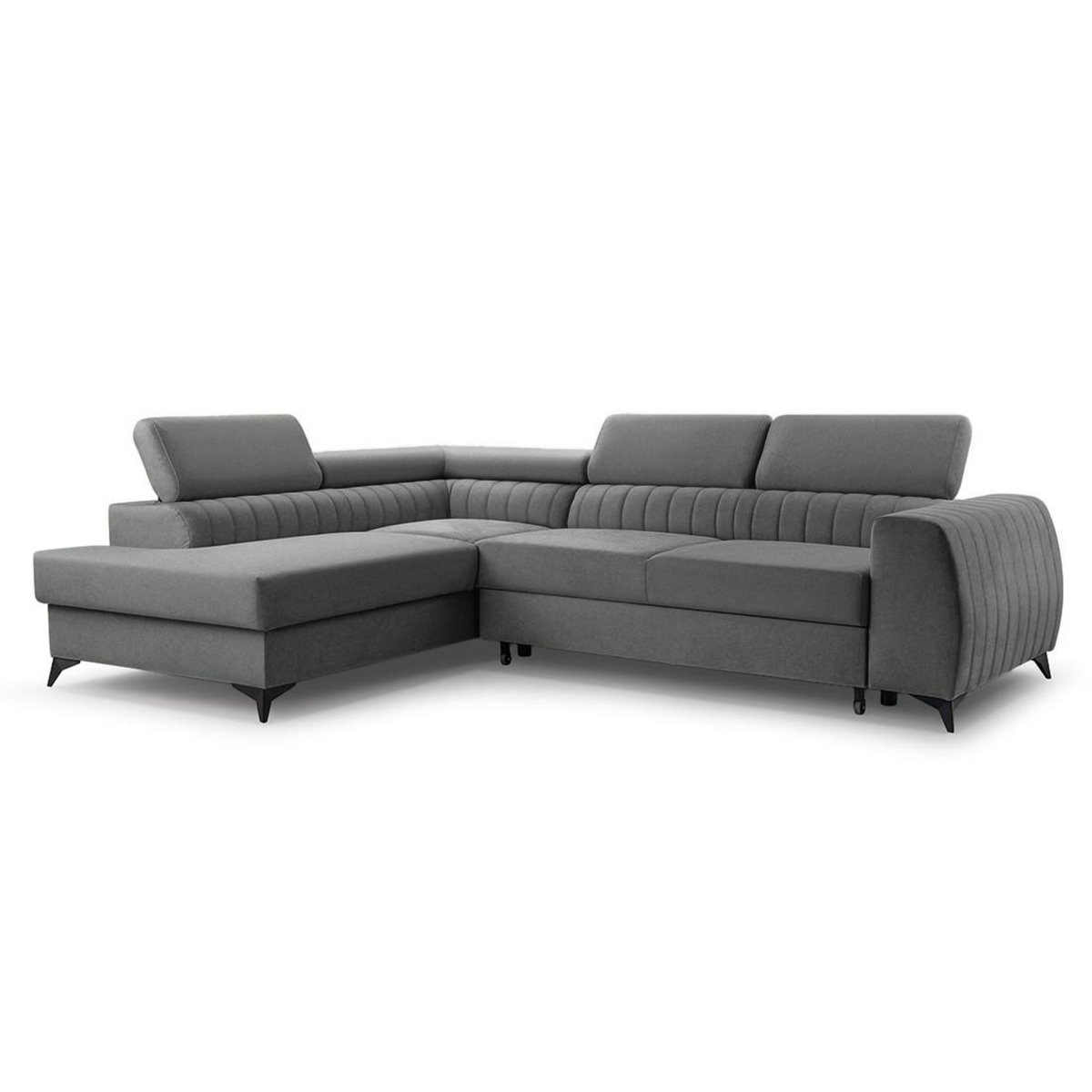 BEST MOBILIER Aneta - canapé d'angle gauche 5 places - convertible avec coffre et têtières - en velours