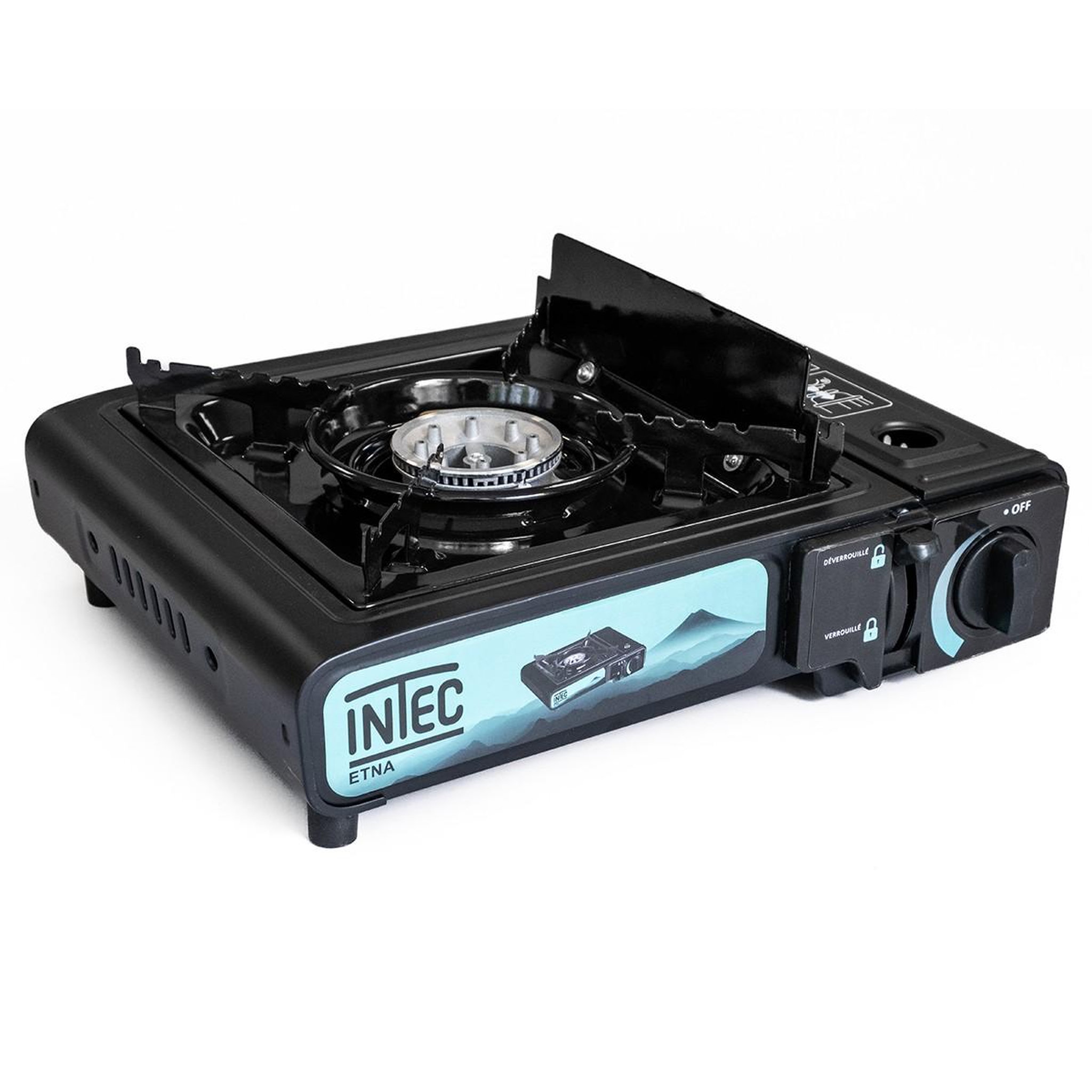 Voir la diapositive 4 : INTEC Réchaud gaz portable 2200w + 12 cartouches gaz butane camping road trips piezo mallette etna intec