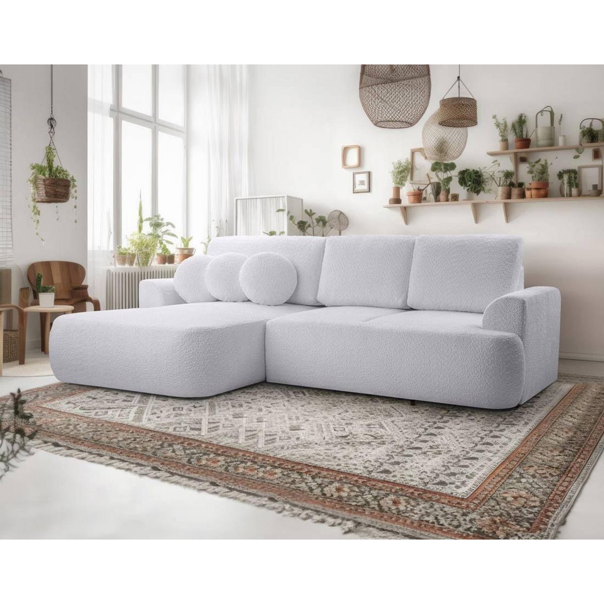 BEST MOBILIER Candela - canapé d'angle gauche 4 places - convertible avec coffre - en tissu bouclette