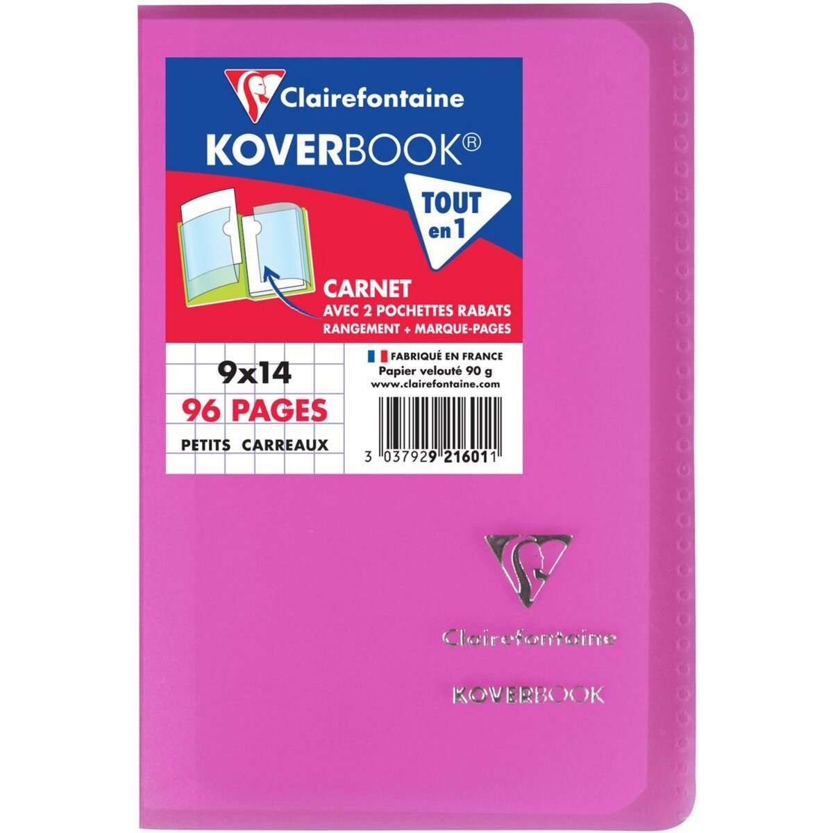 CLAIREFONTAINE Carnet petits carreaux Kover Book - 9x14cm - 96 pages - Rose