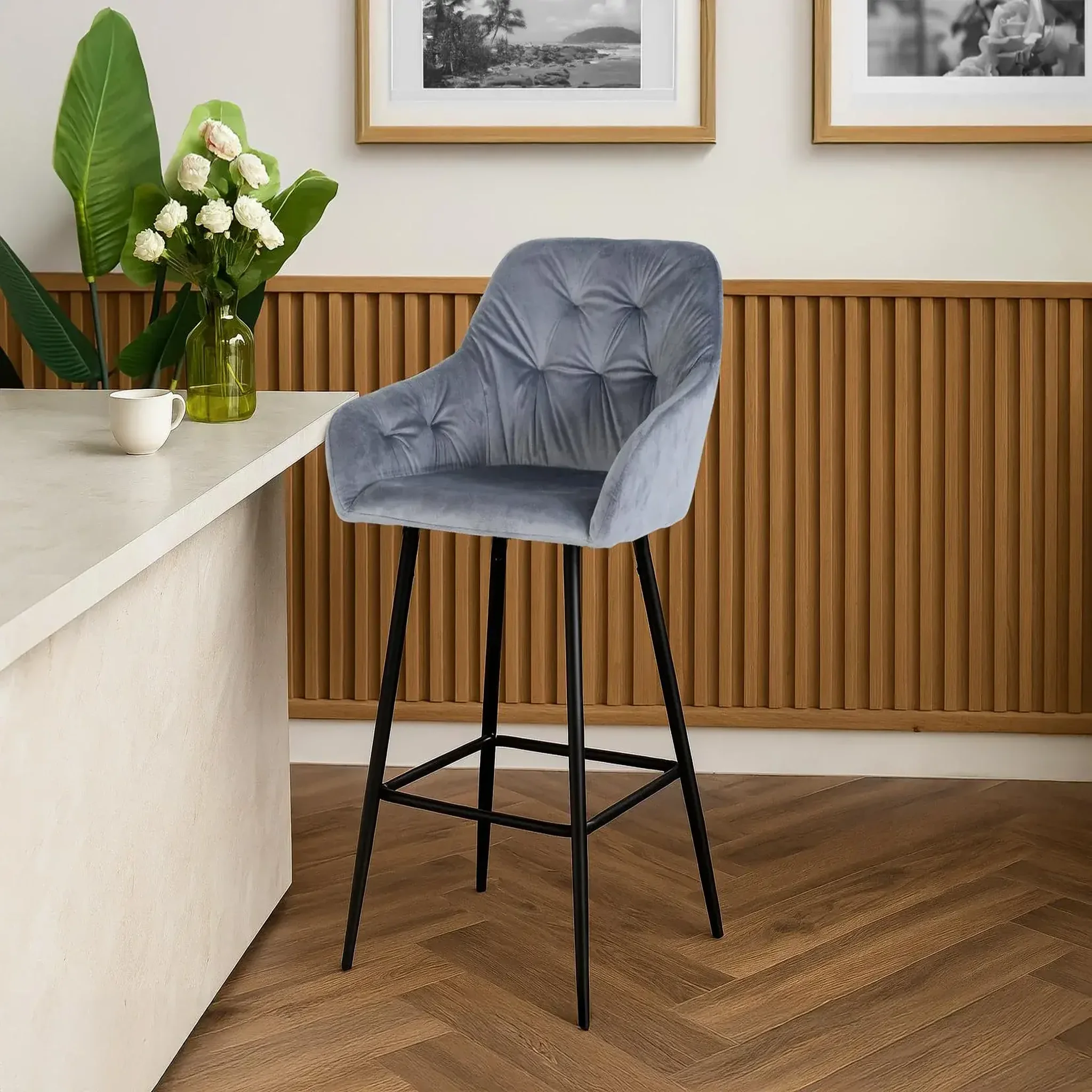 Voir la diapositive 2 : GINER Y COLOMER SL Tabouret en velours 58cm style contemporain