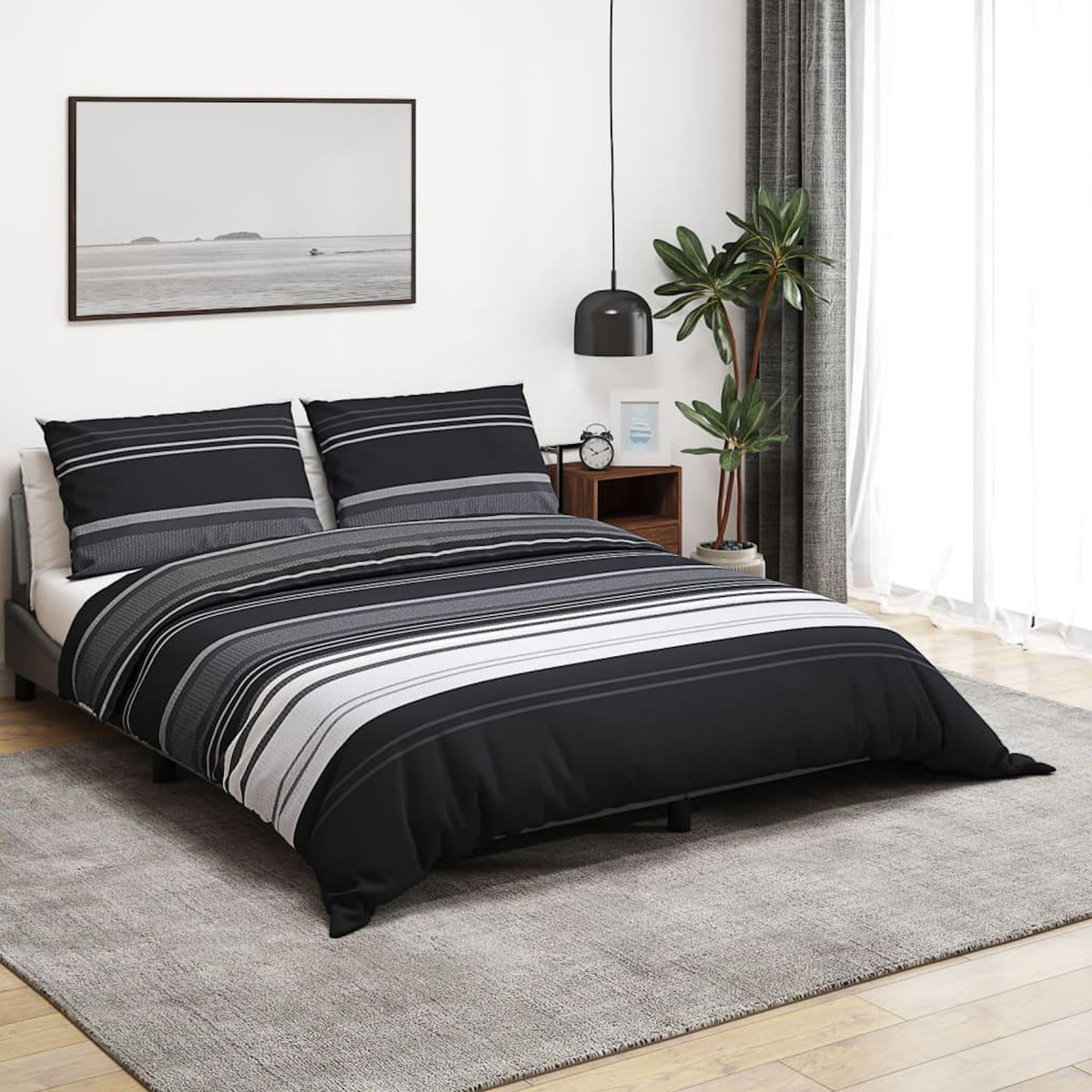 VIDAXL Ensemble de housse de couette noir et blanc 200x200 cm Coton