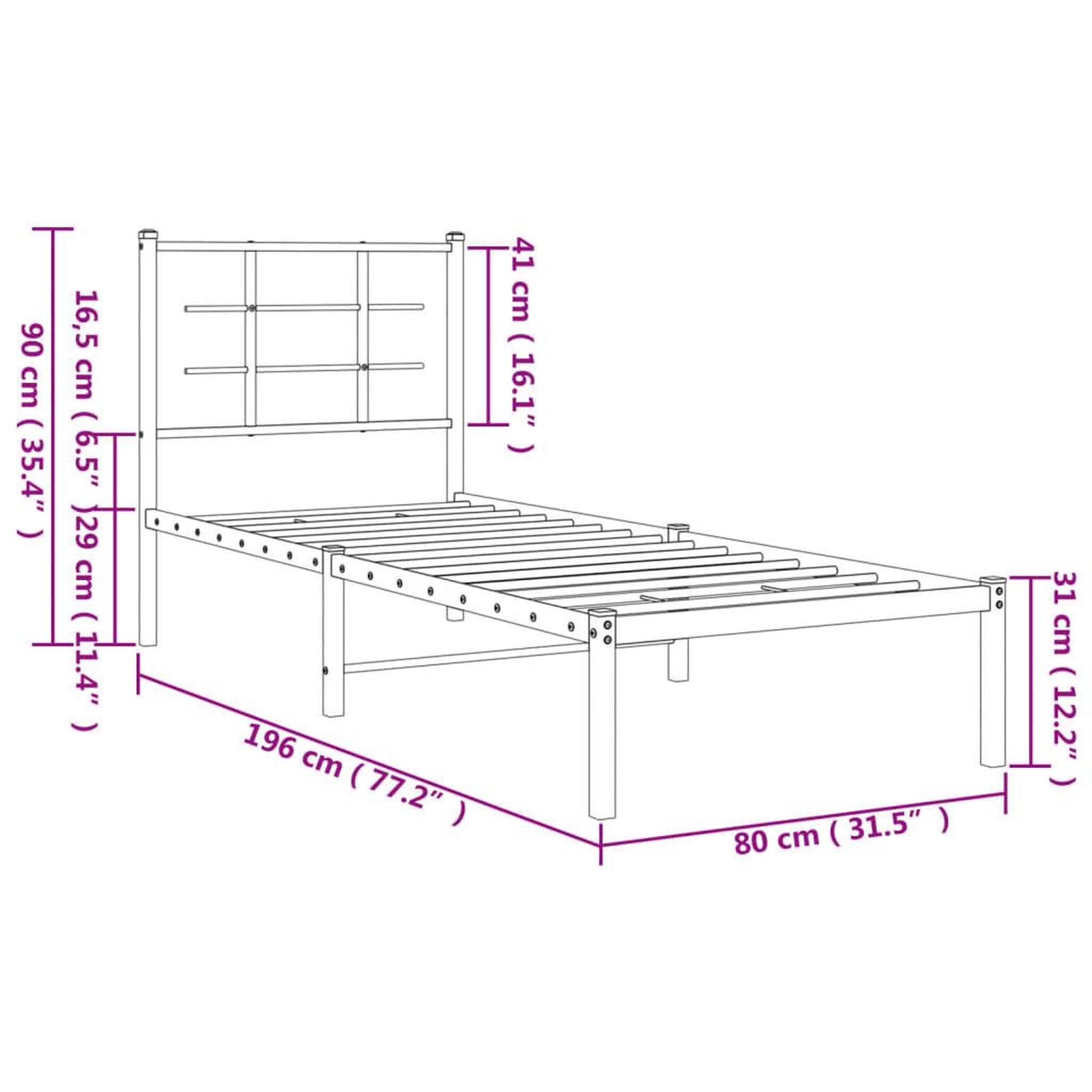 Voir la diapositive 6 : VIDAXL Cadre de lit metal sans matelas avec tete de lit noir 75x190 cm