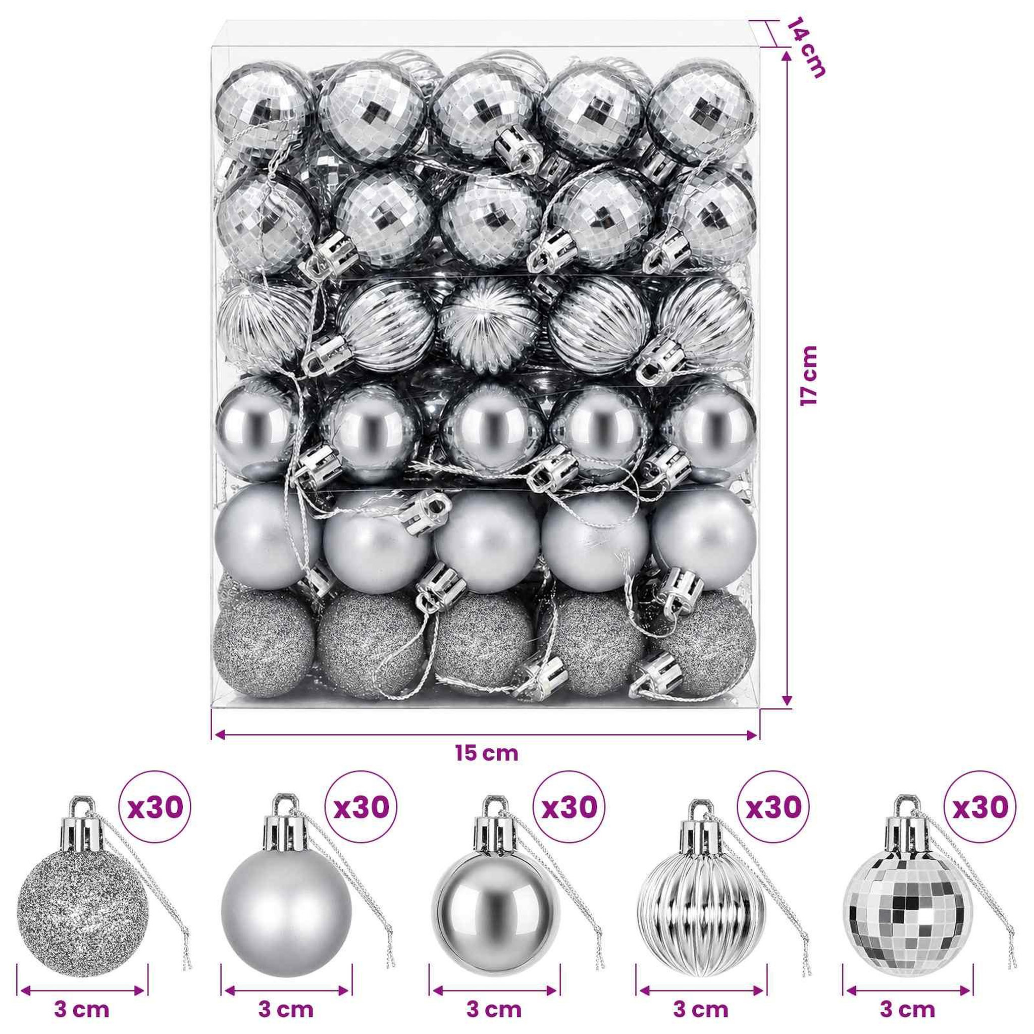 Voir la diapositive 3 : VIDAXL Ensemble de boules de Noël 150 pc Gris Diam. 3 cm Polystyrene