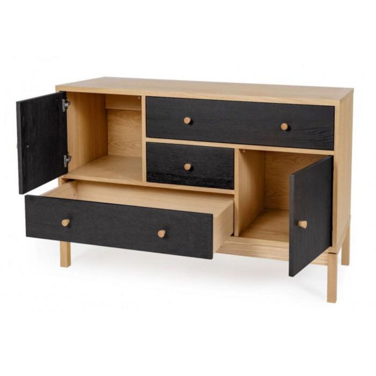 Paris Prix Buffet 2 Portes & 3 Tiroirs  AbbeyWood  120cm Chêne & Noir