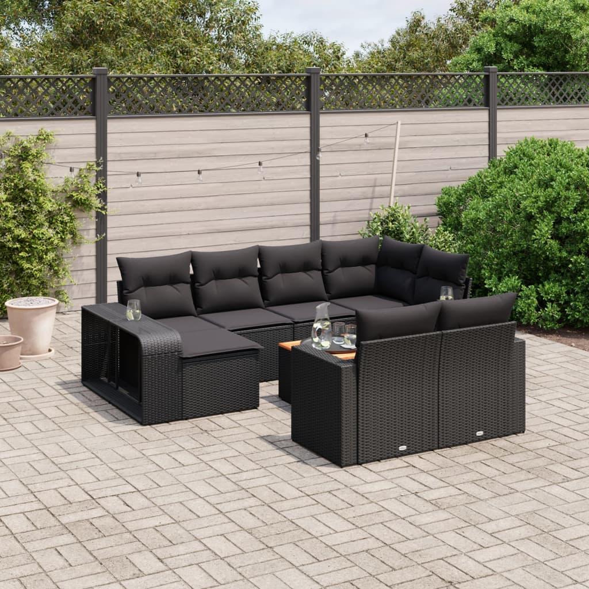 Voir la diapositive 1 : VIDAXL Salon de jardin 11 pcs avec coussins noir resine tressee
