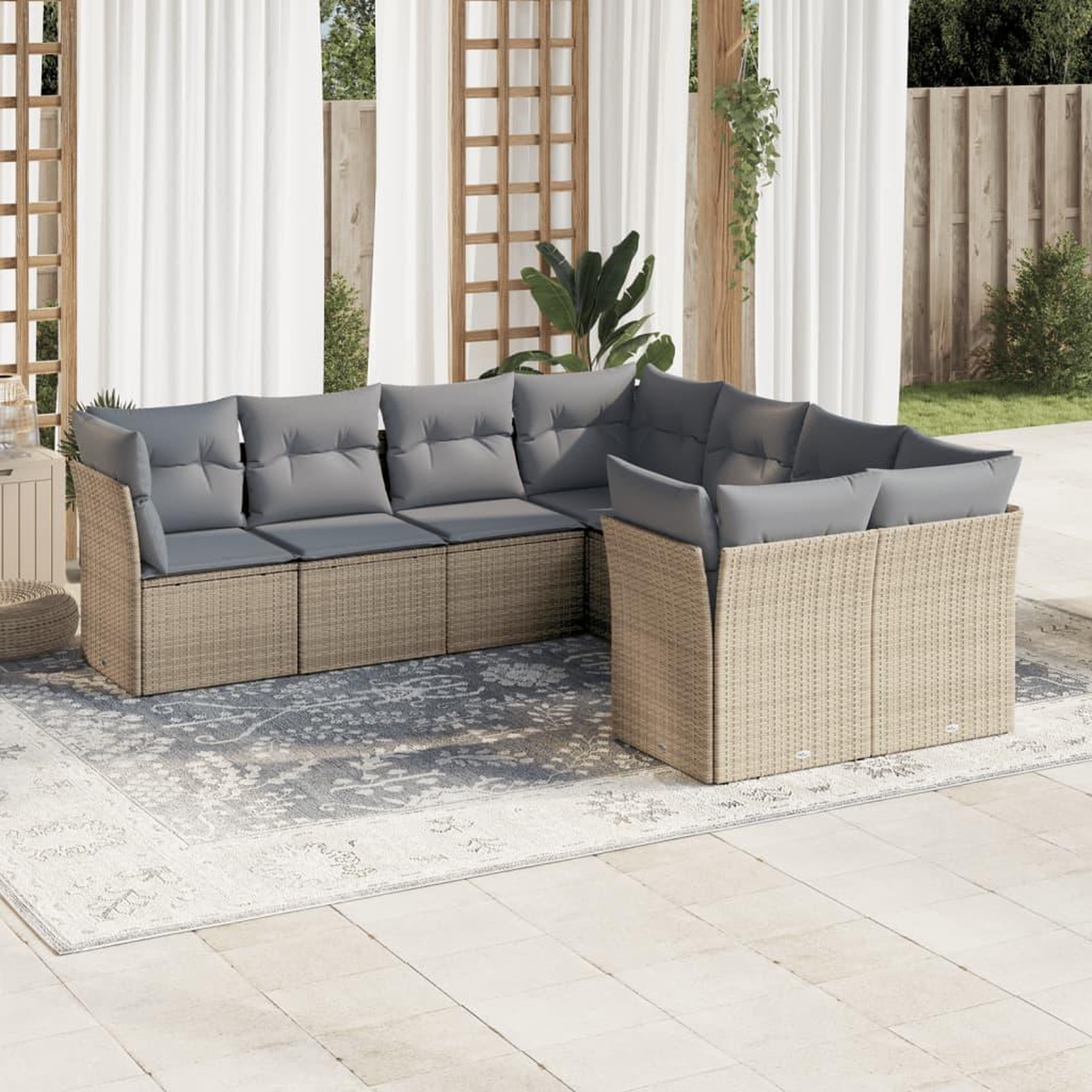 VIDAXL Salon de jardin avec coussins 8 pcs beige resine tressee