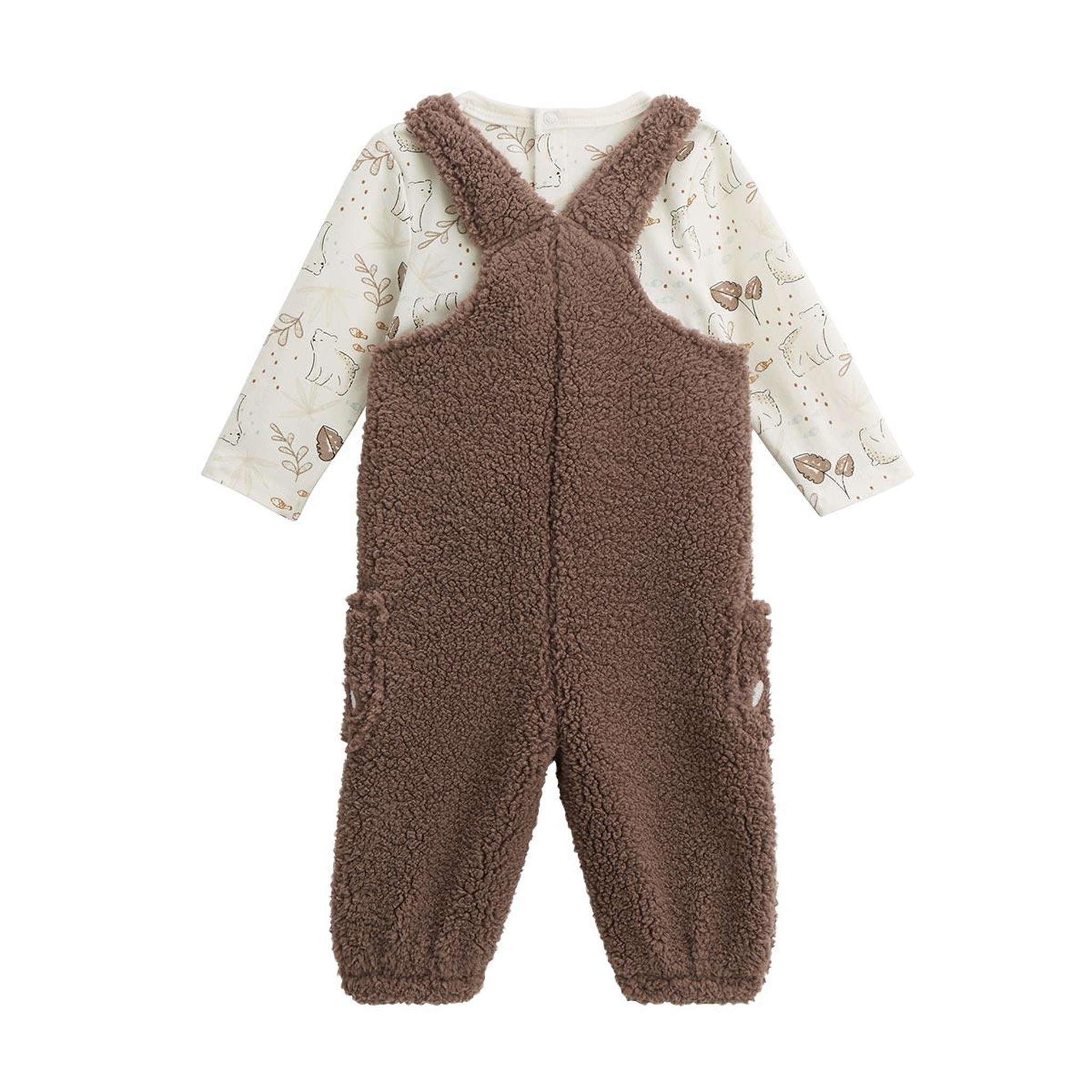 Voir la diapositive 2 : Petit Béguin Ensemble salopette bébé en sherpa et t-shirt Câlins