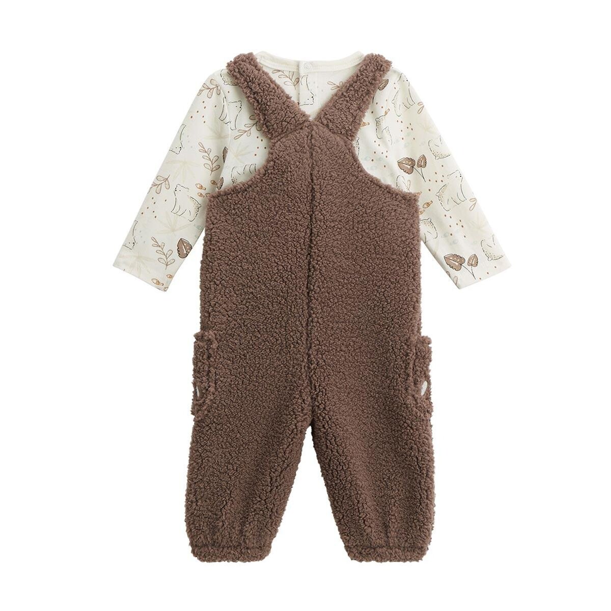 Petit Béguin Ensemble salopette bébé en sherpa et t-shirt Câlins