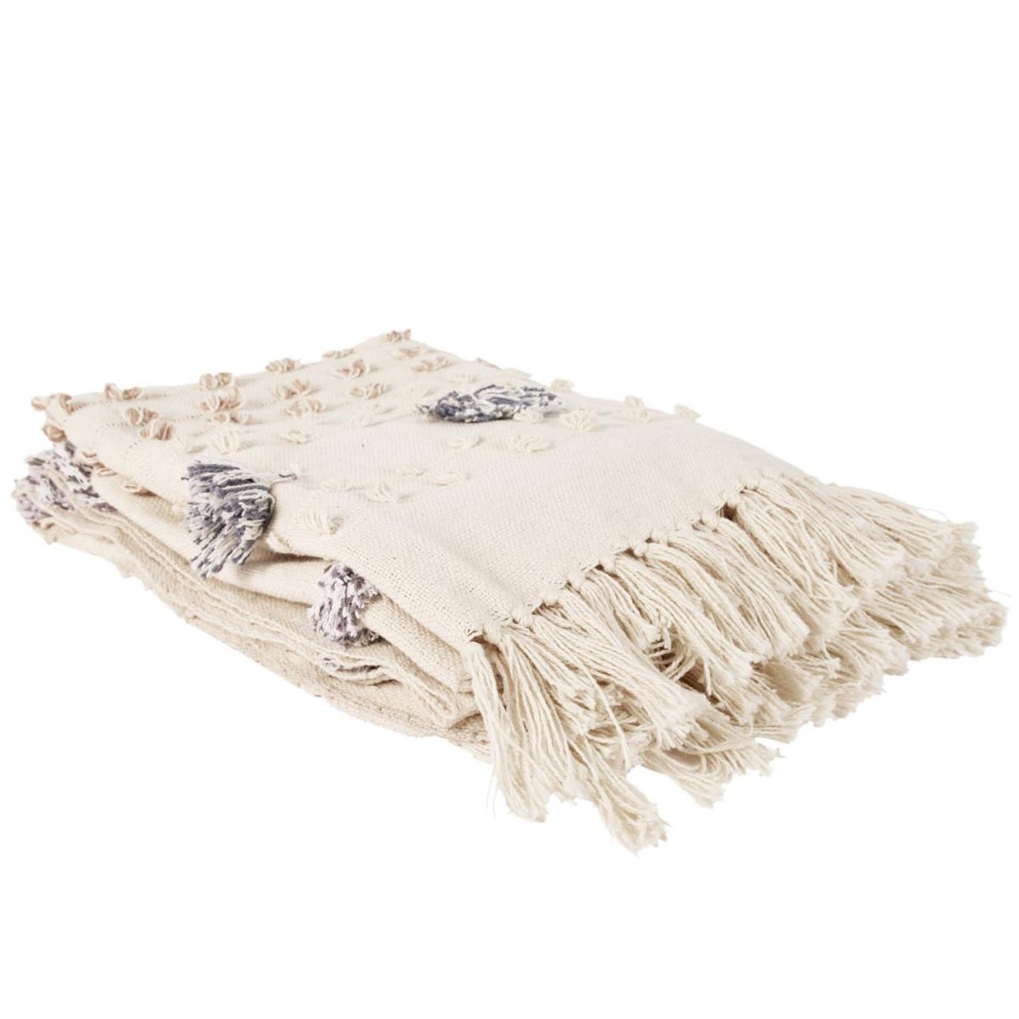 The Home Deco Factory Plaid tufté à franges  crush  125x150cm crème