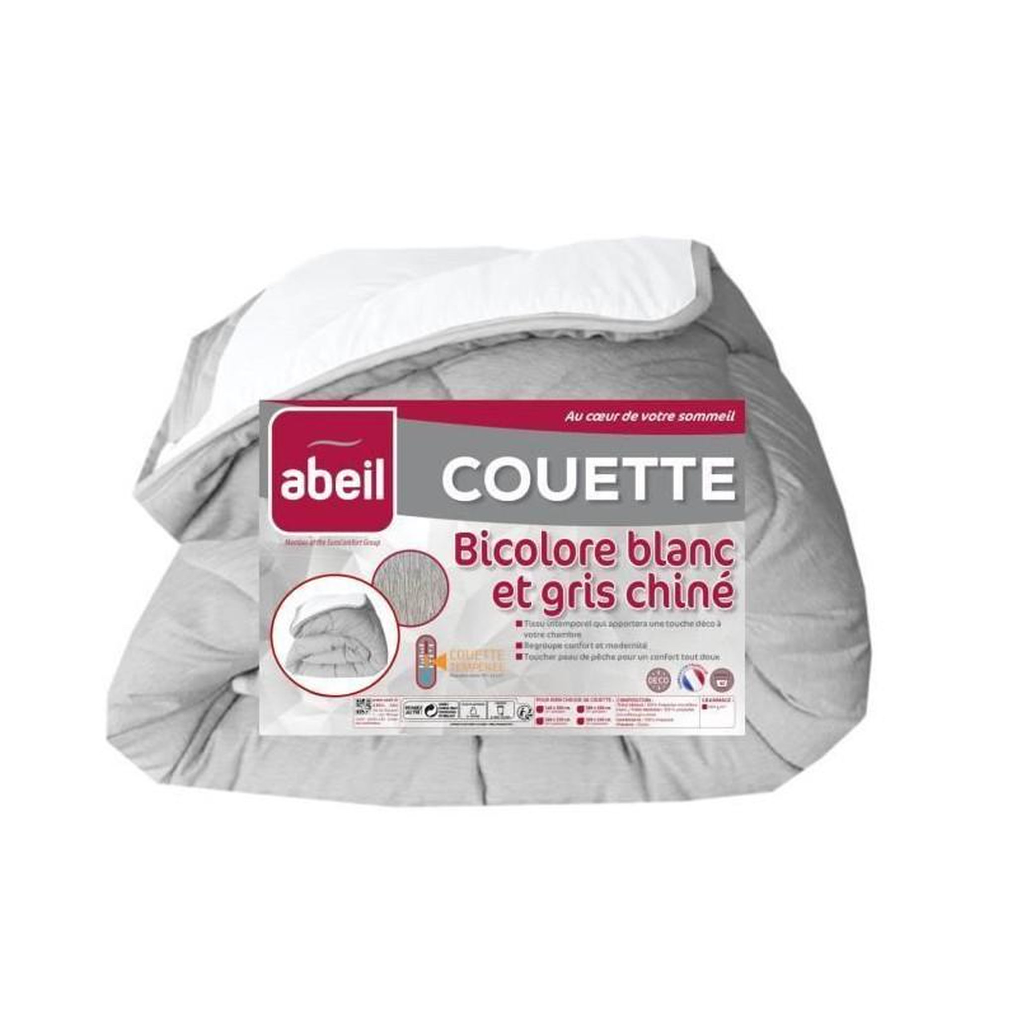 Voir la diapositive 1 : ABEIL ABEIL Couette temperee BICOLORE 220x240cm - Blanc + Gris chine
