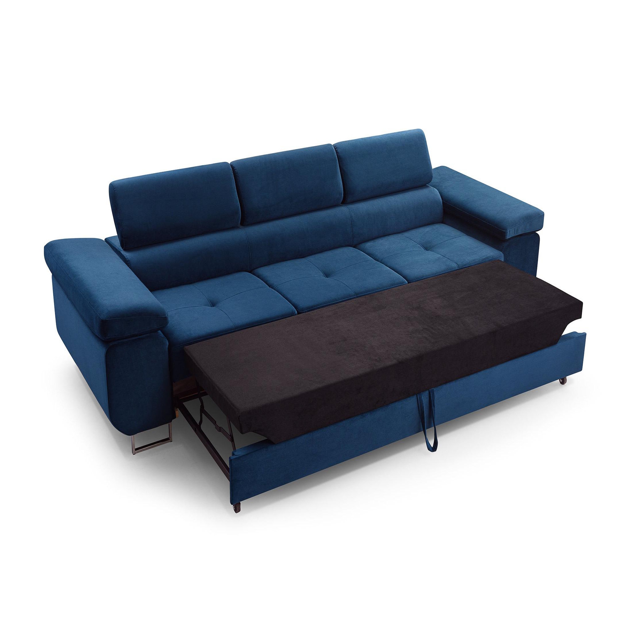 Voir la diapositive 2 : BEST MOBILIER Pablo - canapé 3 places - convertible avec têtières réglables - en velours