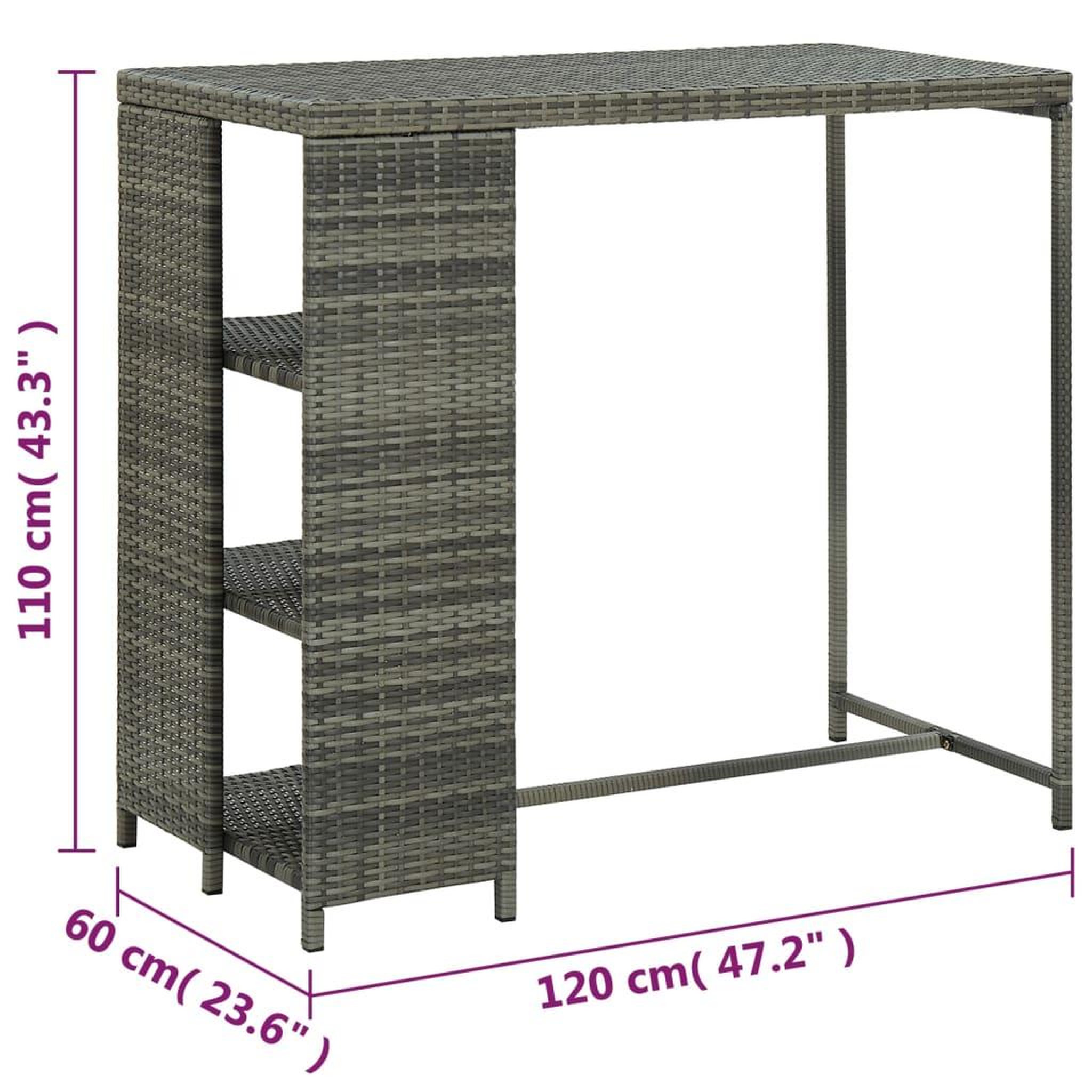 Voir la diapositive 6 : VIDAXL Table de bar avec rangement Gris 120x60x110 cm Resine tressee