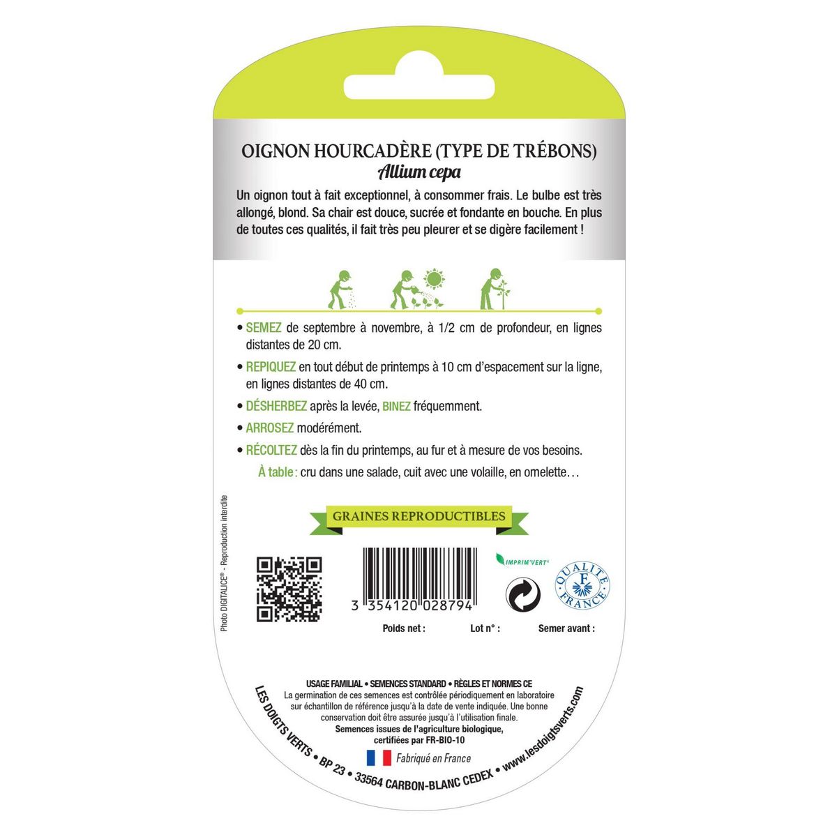 LES DOIGTS VERTS Graines oignon Hourcadère  type de Trébons  BIO Les Doigts Verts