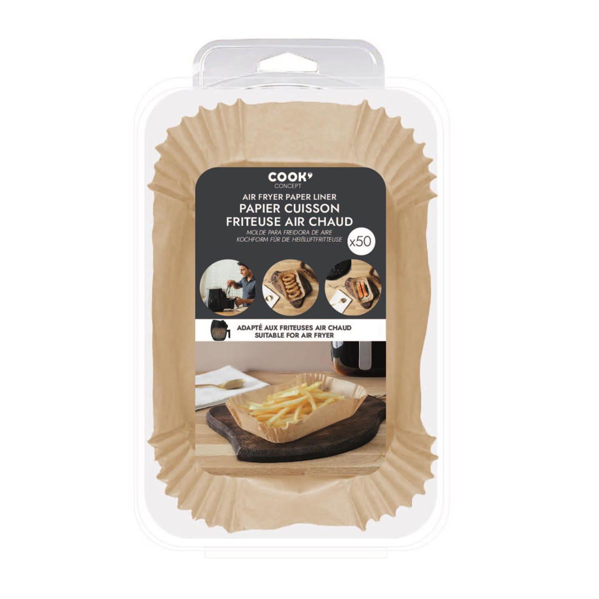 Voir la diapositive 5 : COOK CONCEPT Lot de 50 feuilles de papier cuisson  friteuse à air  20cm marron