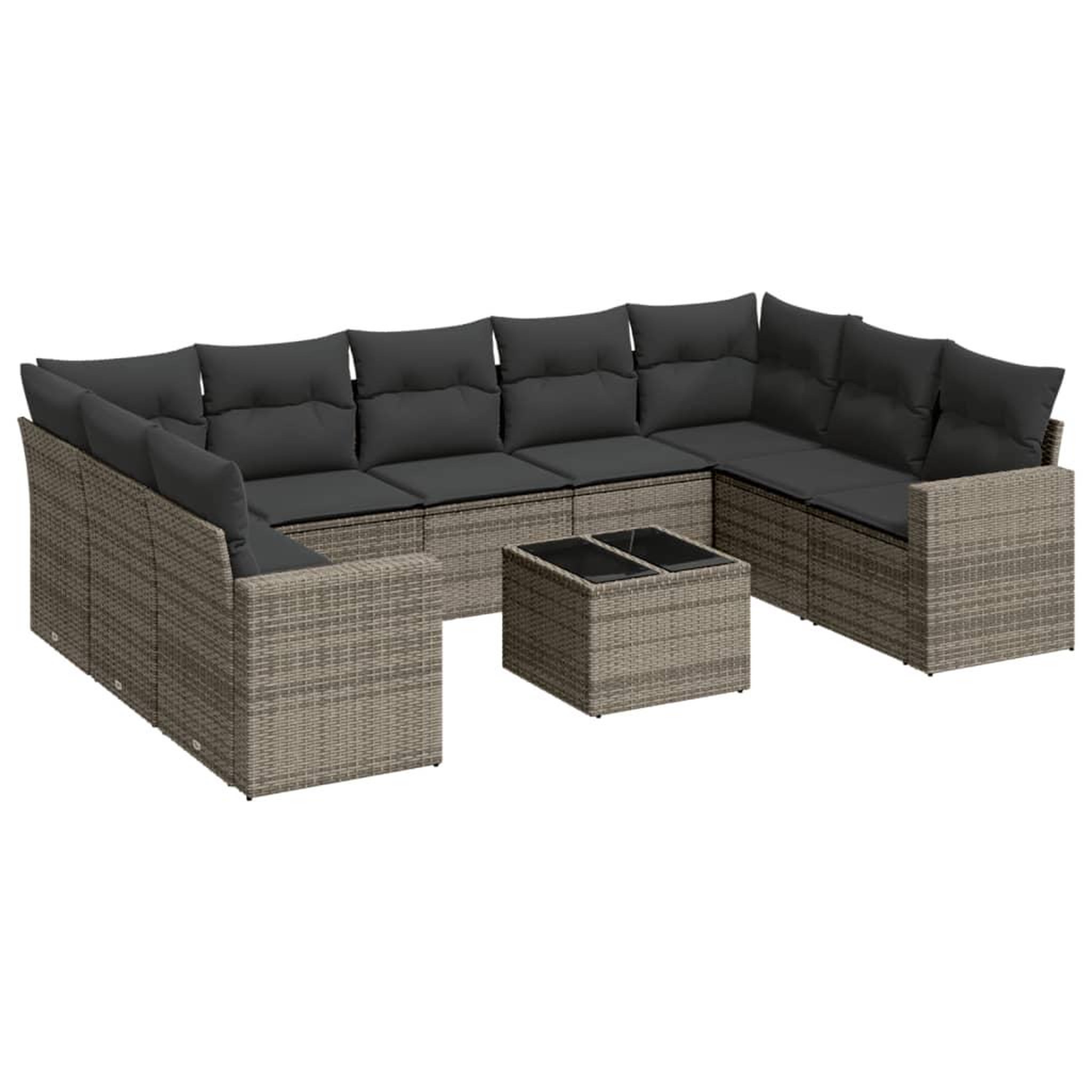 Voir la diapositive 2 : VIDAXL Salon de jardin avec coussins 10 pcs gris resine tressee