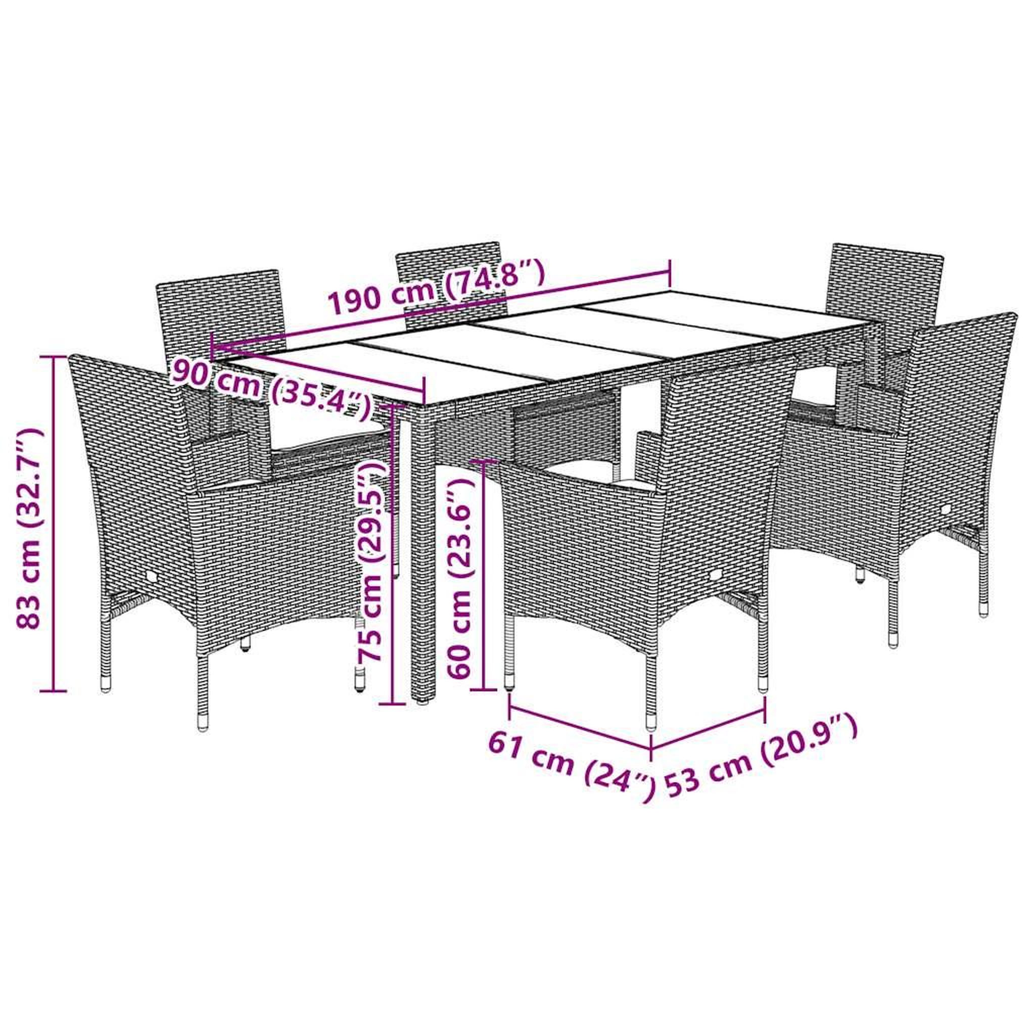 Voir la diapositive 6 : VIDAXL Ensemble a manger de jardin avec coussins 7 pcs rotin et verre