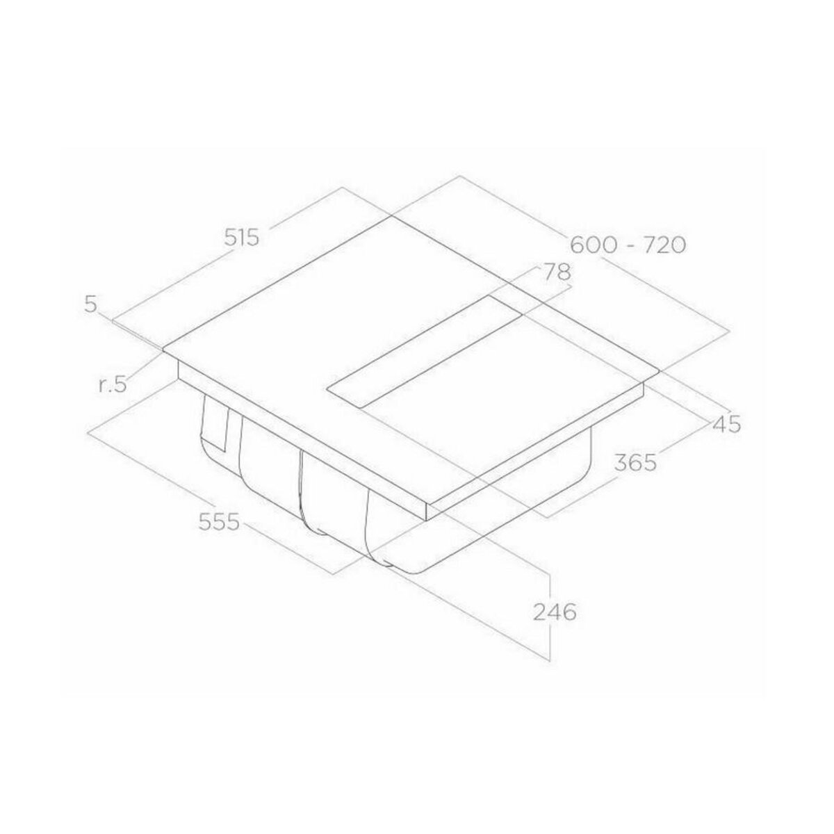 ELICA Table de cuisson aspirante induction 72cm 4 feux 7500w noir - prf0167054