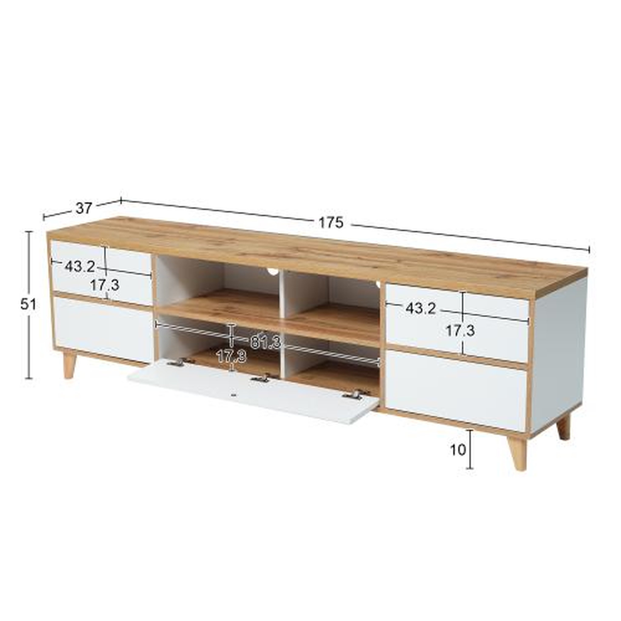 Voir la diapositive 3 : MERAX Meuble tv naturel+blanc 175 cm mdf
