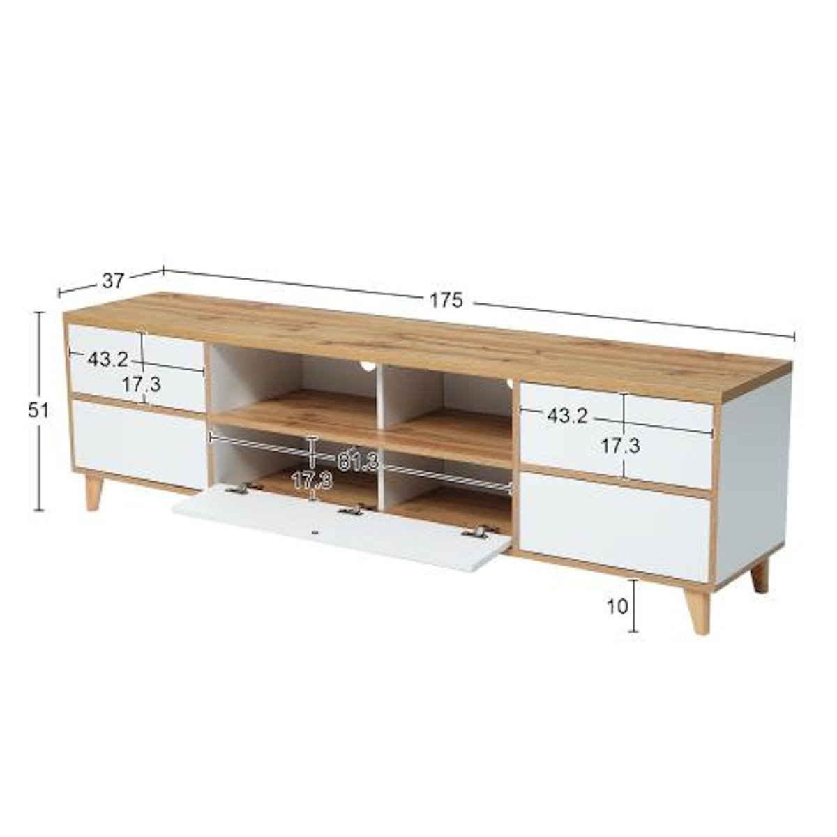 MERAX Meuble tv naturel+blanc 175 cm mdf
