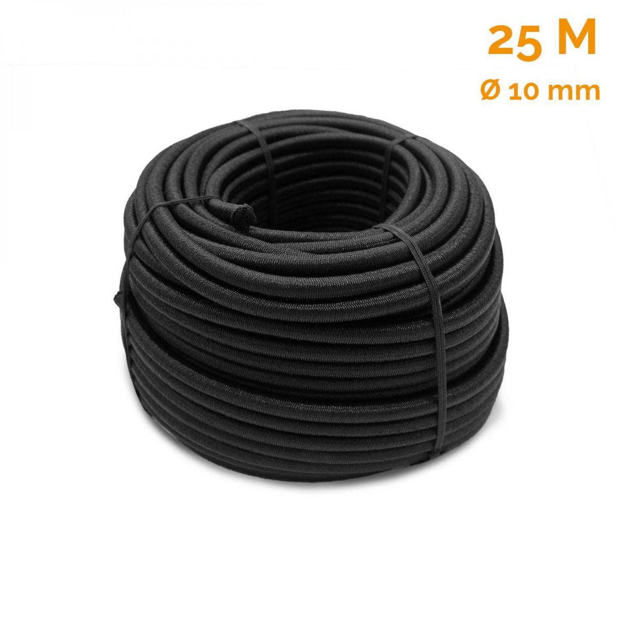 LINXOR Bobine, rouleau de tendeur élastique - 25 mètres x 10 mm - Noir
