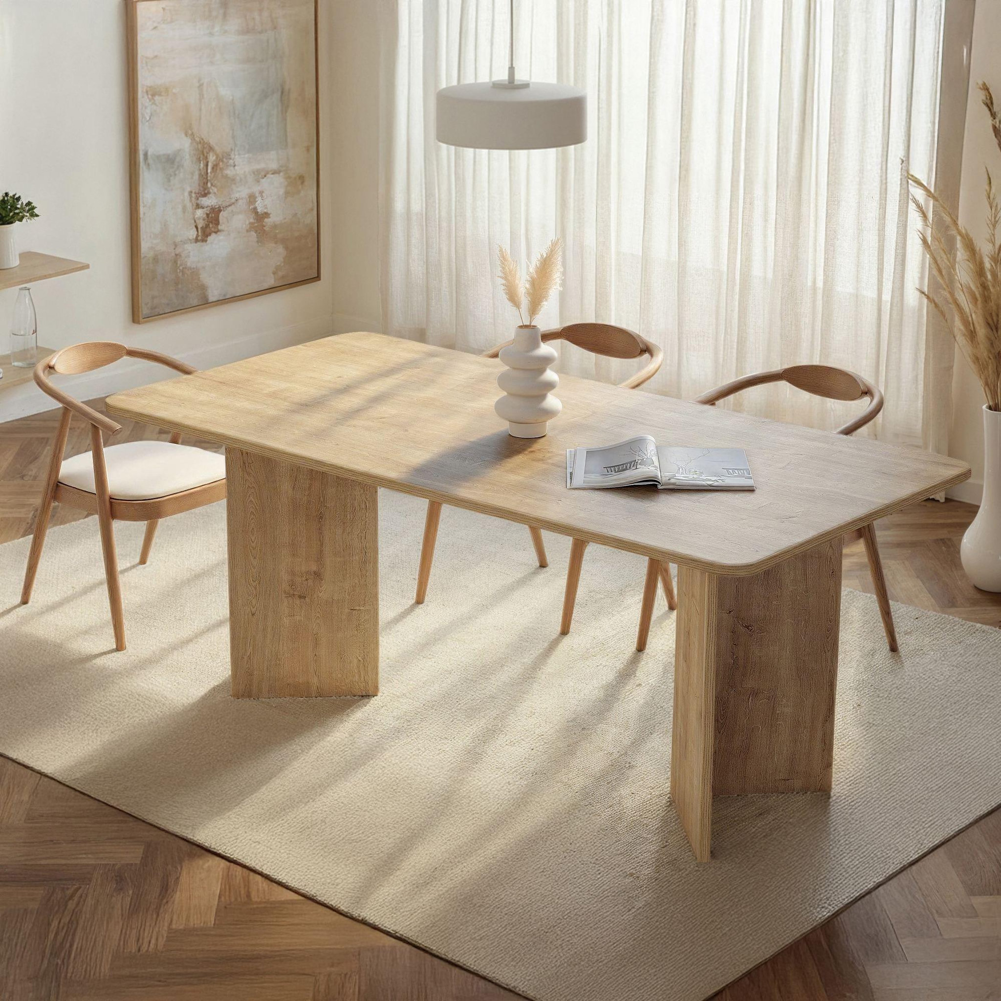 Voir la diapositive 2 : Habitat et Jardin Table à manger en bois  linza  180 x 90 x 75 cm - chêne à miel