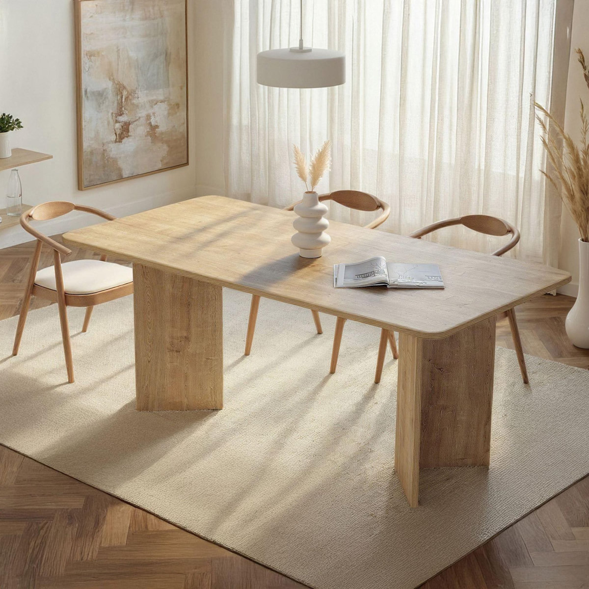 Habitat et Jardin Table à manger en bois  Linza  180 x 90 x 75 cm - Chêne à miel