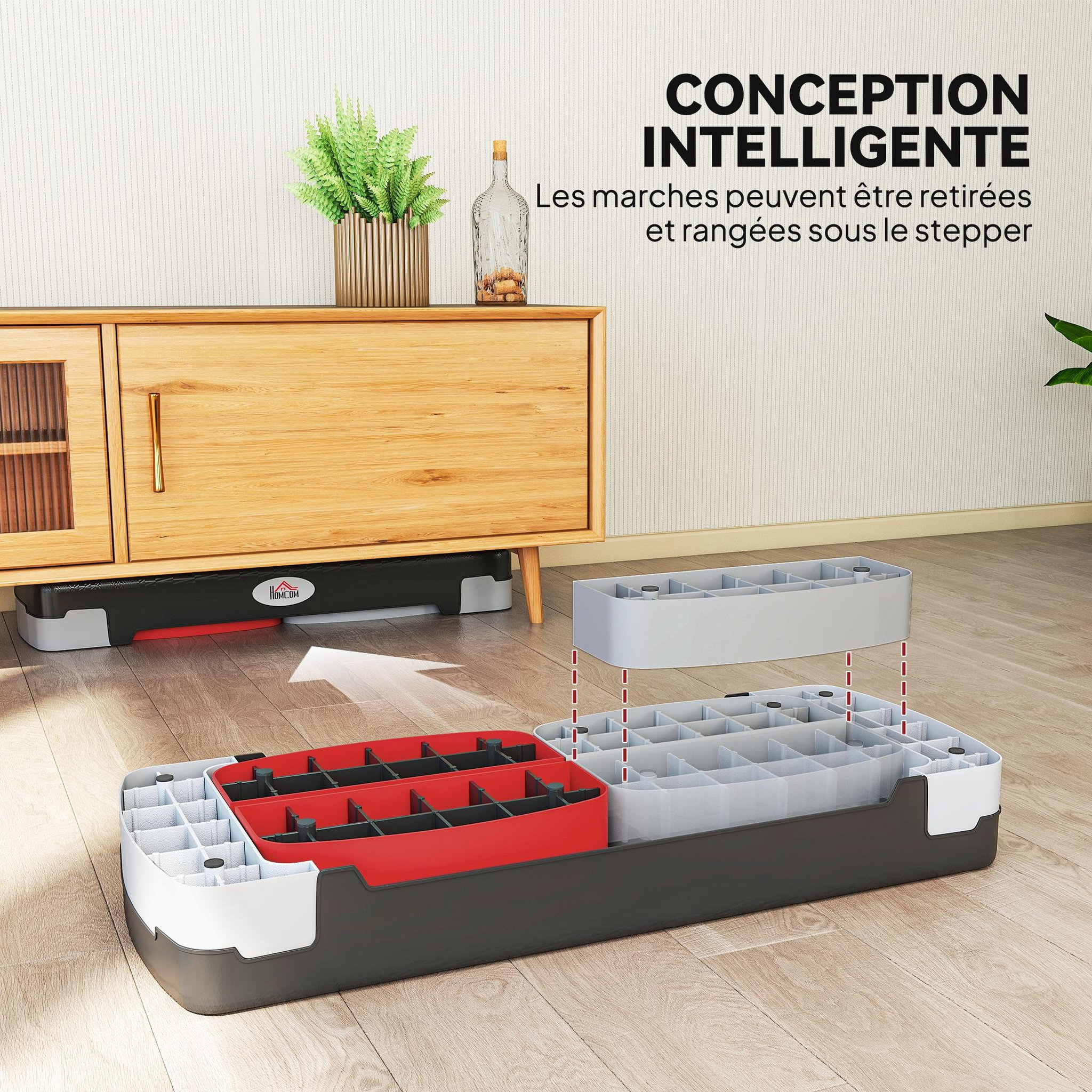 Voir la diapositive 6 : HOMCOM Stepper fitness aerobic - collaboration aosom.fr x ffhandball - hauteur reglable surface antiderapante - noir gris