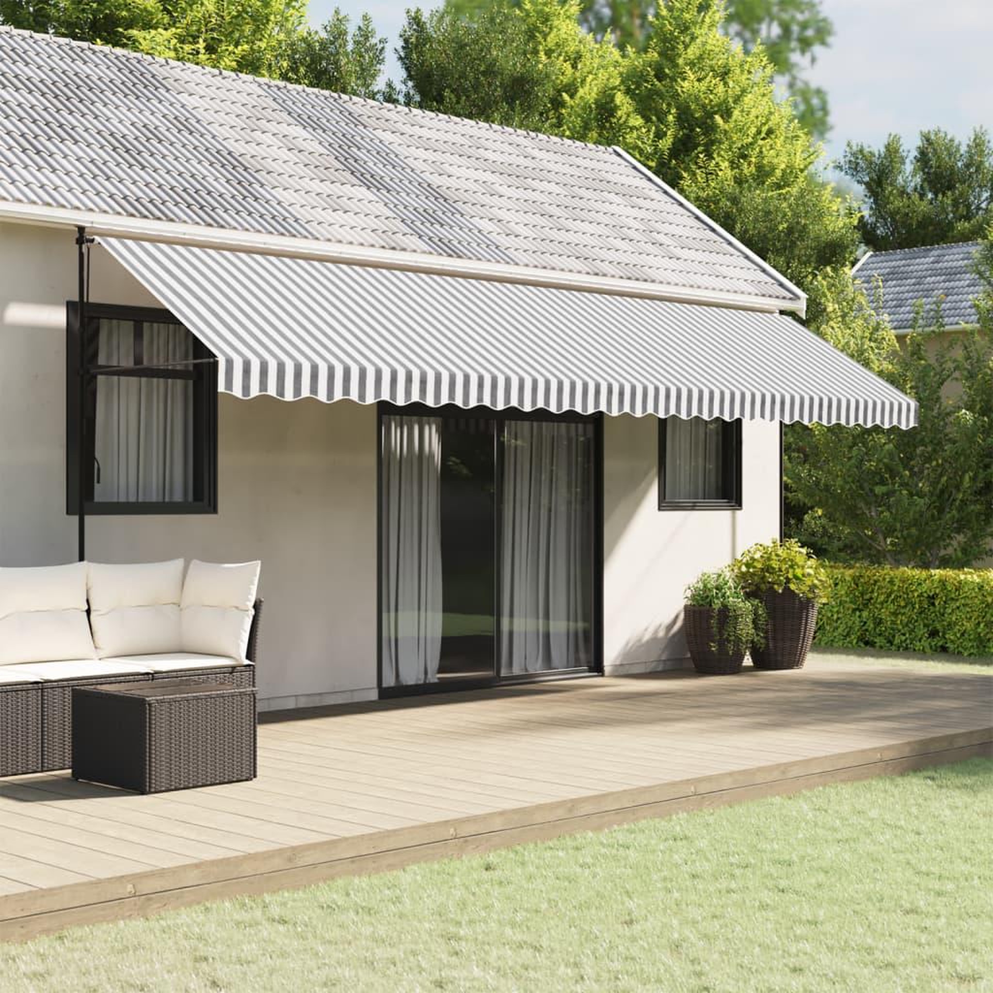 VIDAXL Tissu de remplacement de cantonniere d'auvent anthracite blanc