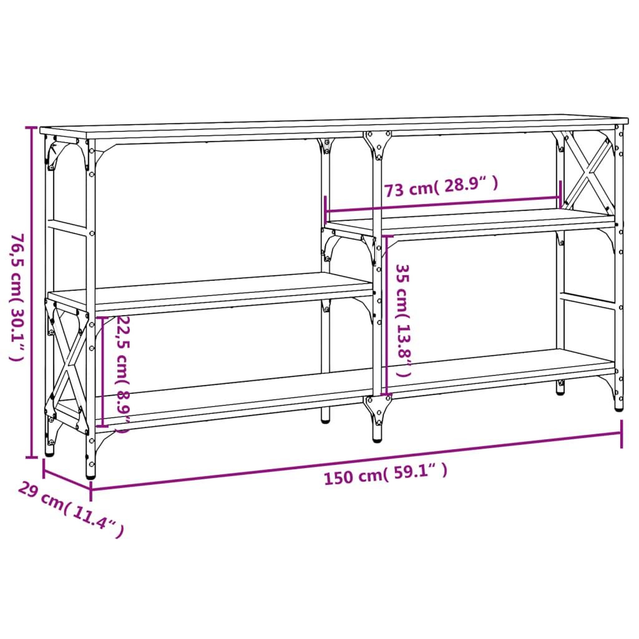 Voir la diapositive 6 : VIDAXL Table console sonoma gris 150x29x76,5 cm bois d'ingenierie