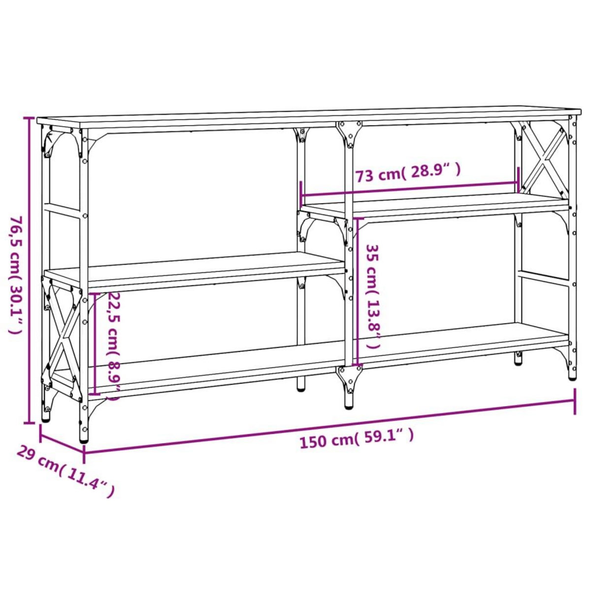 VIDAXL Table console sonoma gris 150x29x76,5 cm bois d'ingenierie