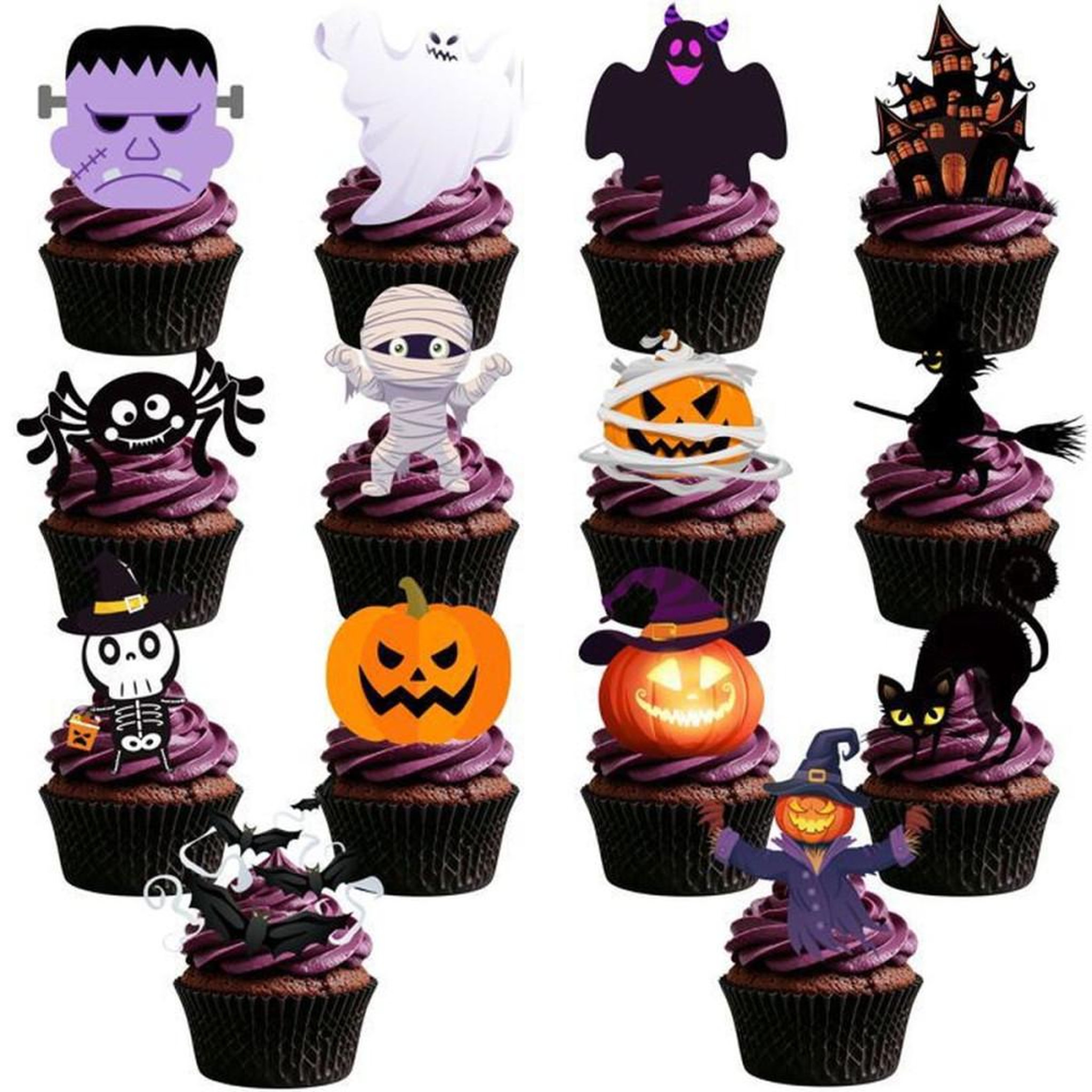 Décorations pour gâteau Halloween, mini toppers et petits drapeaux multicolores INBOXXARTY, 42 pièces